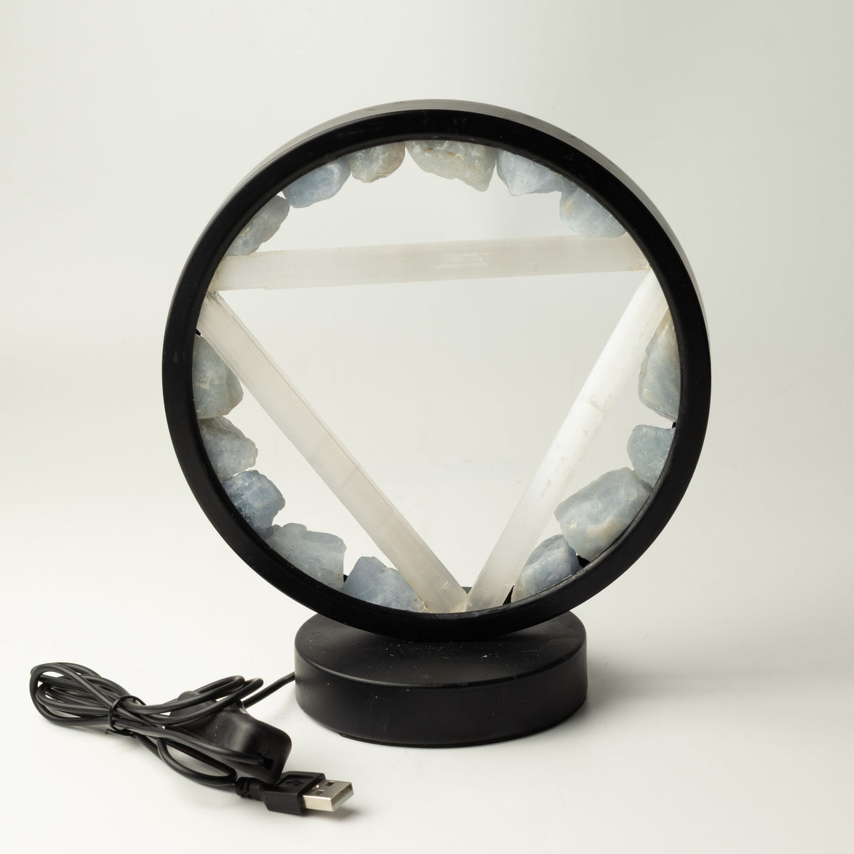 Water Element Gemstone Halo Lamp | Aquamarine & Selenite | Alchemical Symbol | USB | Zen Spirit