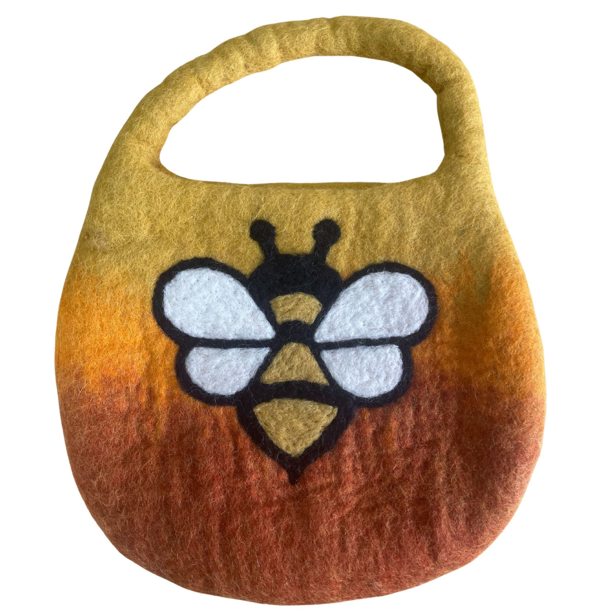 Water Felted Bee Bag — One Handle with Magnet | Sunrise Orange | Handmade in Nepal