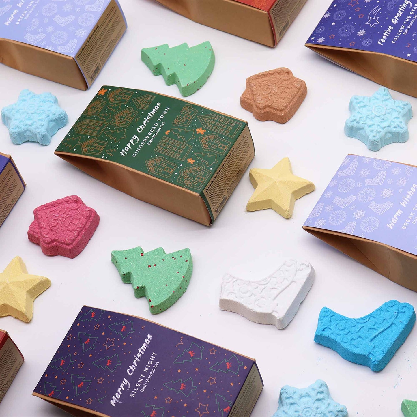 Gingerbread Town Christmas Bath Bomb Gift Pack | 4 Festive Bath Bombs | Luxury Christmas Gift