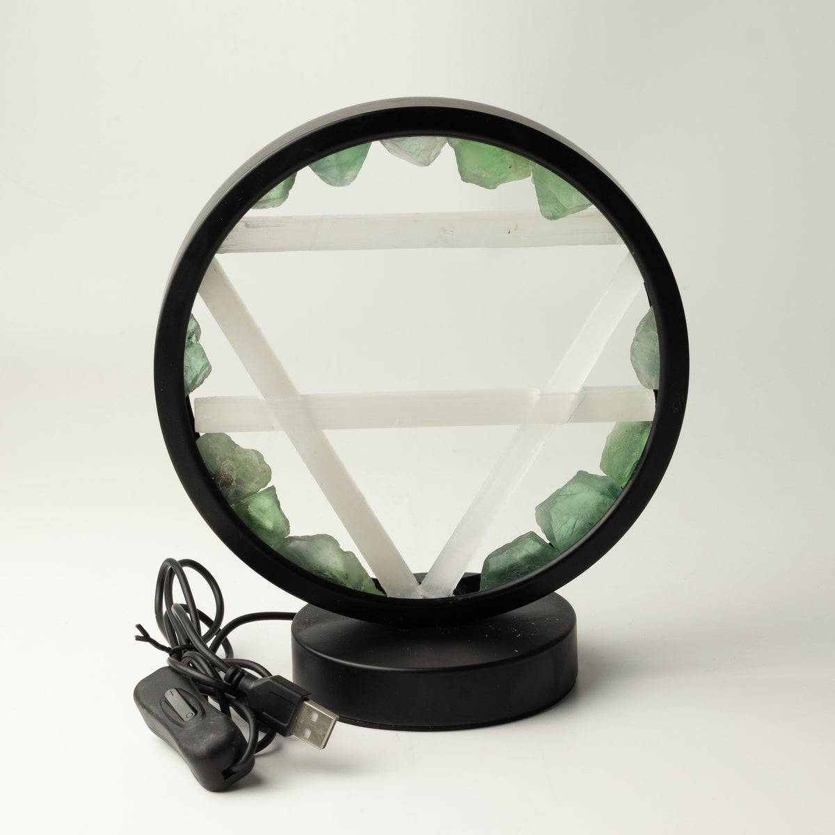 Earth Element Gemstone Halo Lamp | Green Aventurine & Selenite | Alchemical Symbol | USB | Zen Spirit