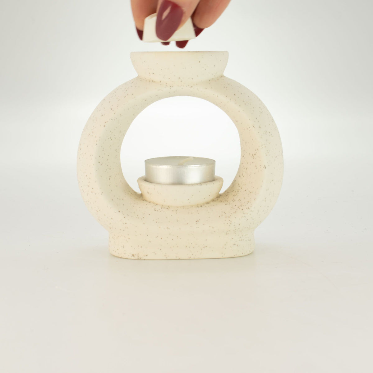 Ceramic Zen Oil Burner - Large Oval Pebble - Speckled Off-White