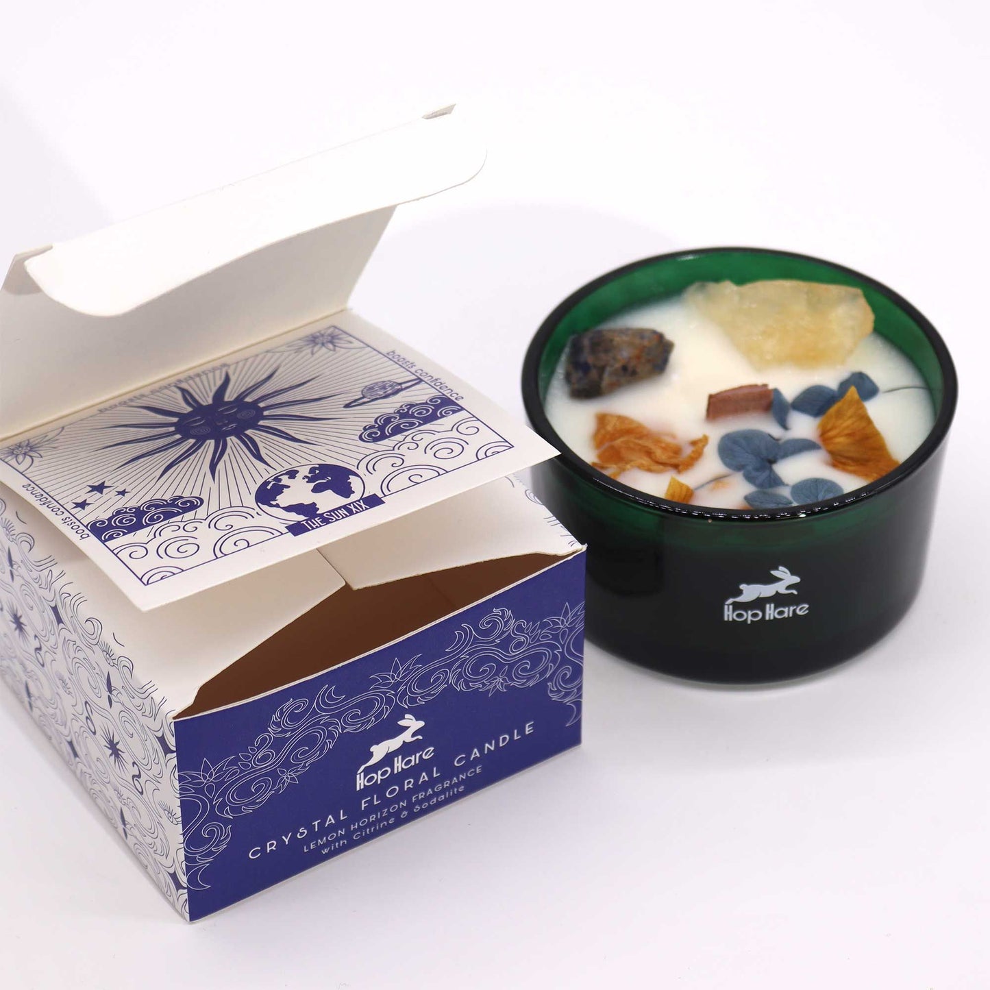 The Sun Crystal Magic Candle | Lemon Horizon | Citrine & Sodalite | Tarot Candle Positivity Gift