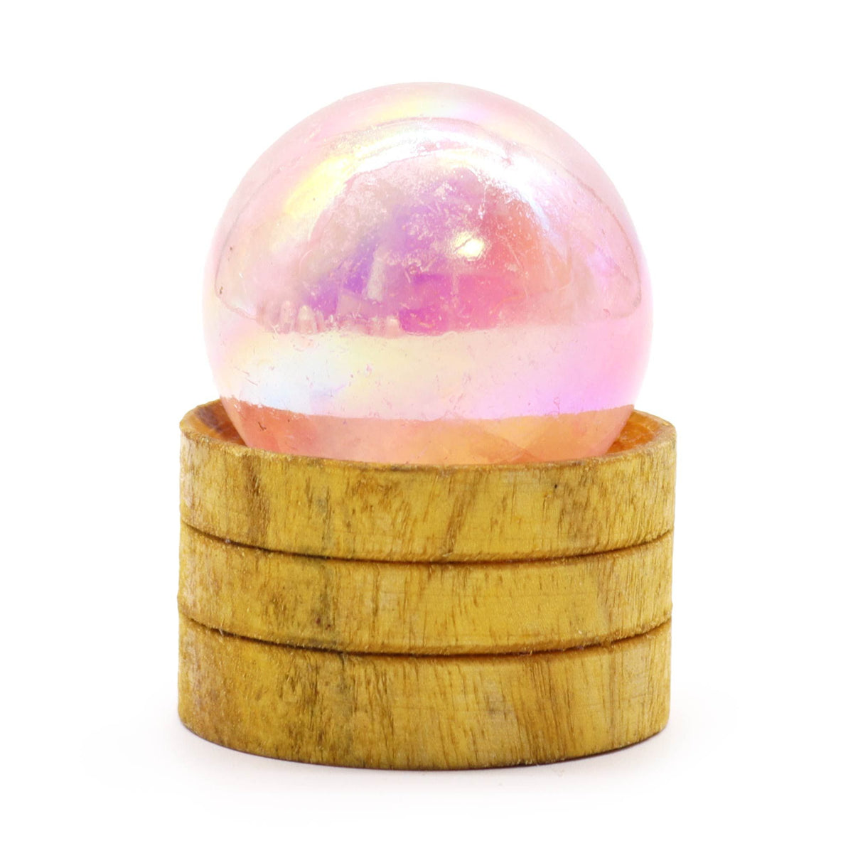Rose Quartz Titanium Aura Crystal Sphere | 40mm | With Stand | Healing Crystal Gift