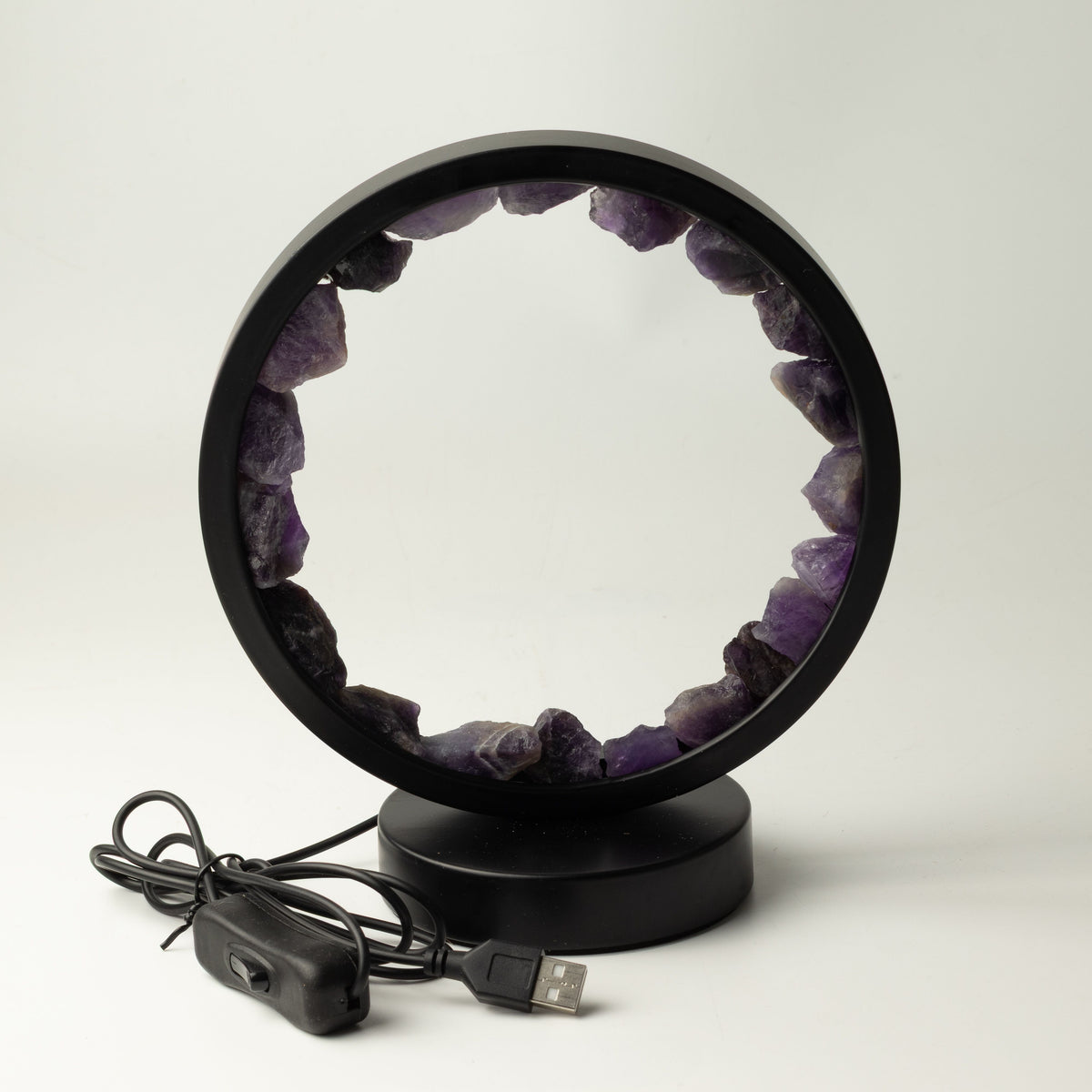Amethyst Gemstone Halo Lamp | Natural Crystal Ring Light | USB | Zen Spirit | Meditation & Home Decor