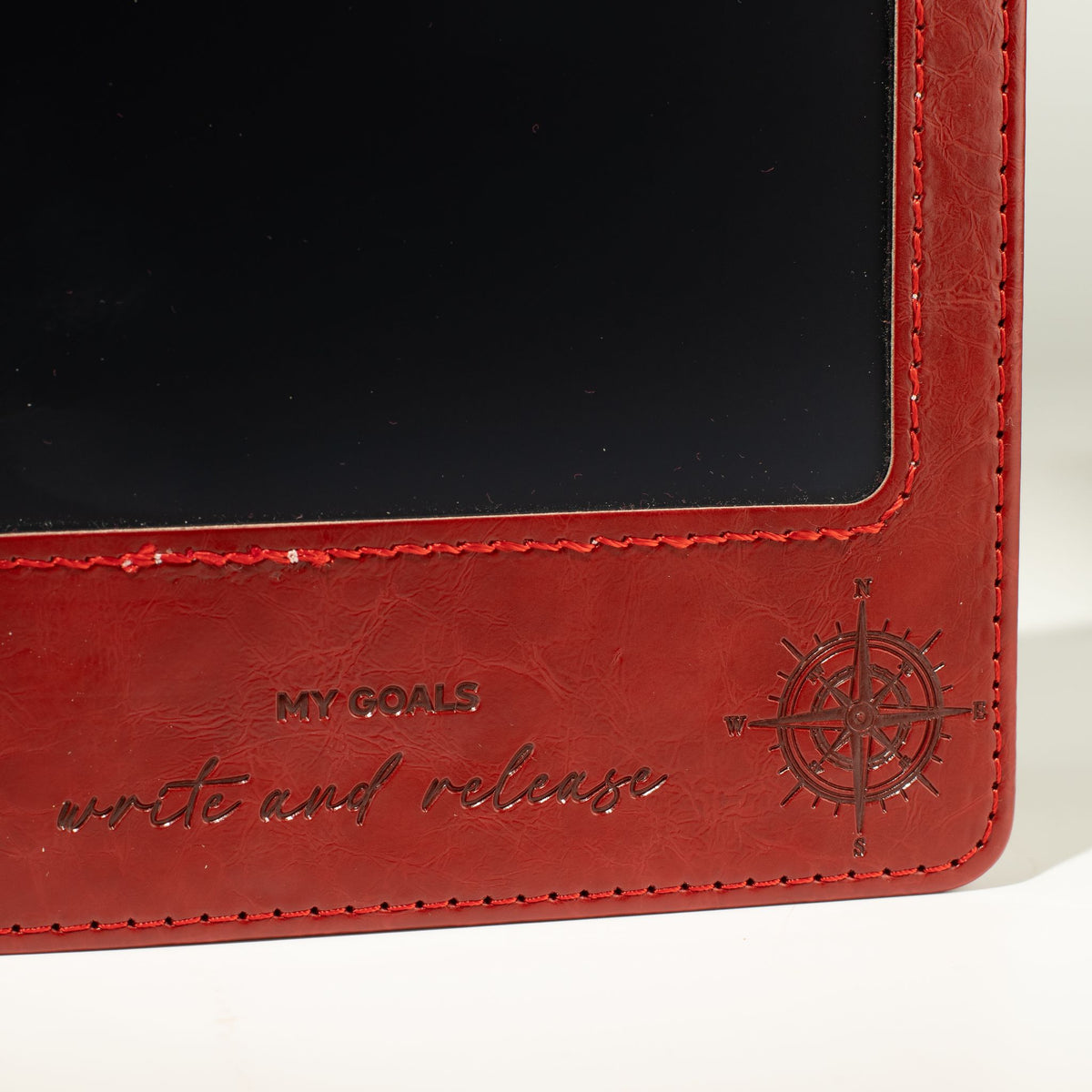 A5 Intention Notebook | LCD Wipe Screen & 80 Lined Pages | Red Leather Effect | Journaling Gift