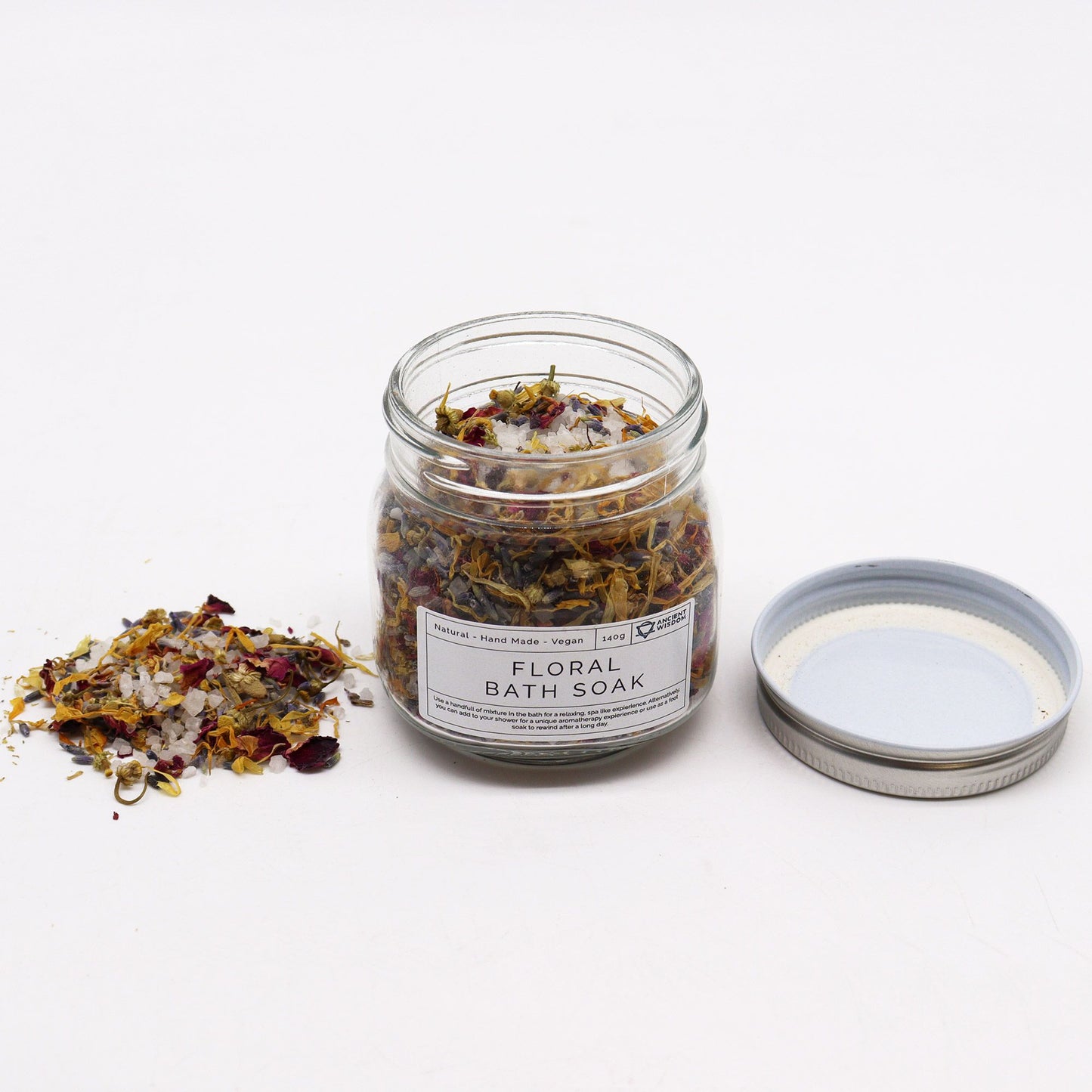 Floral Bath Soak | Lavender, Rose & Chamomile | Sea Salt | 140g | Amber & Calm