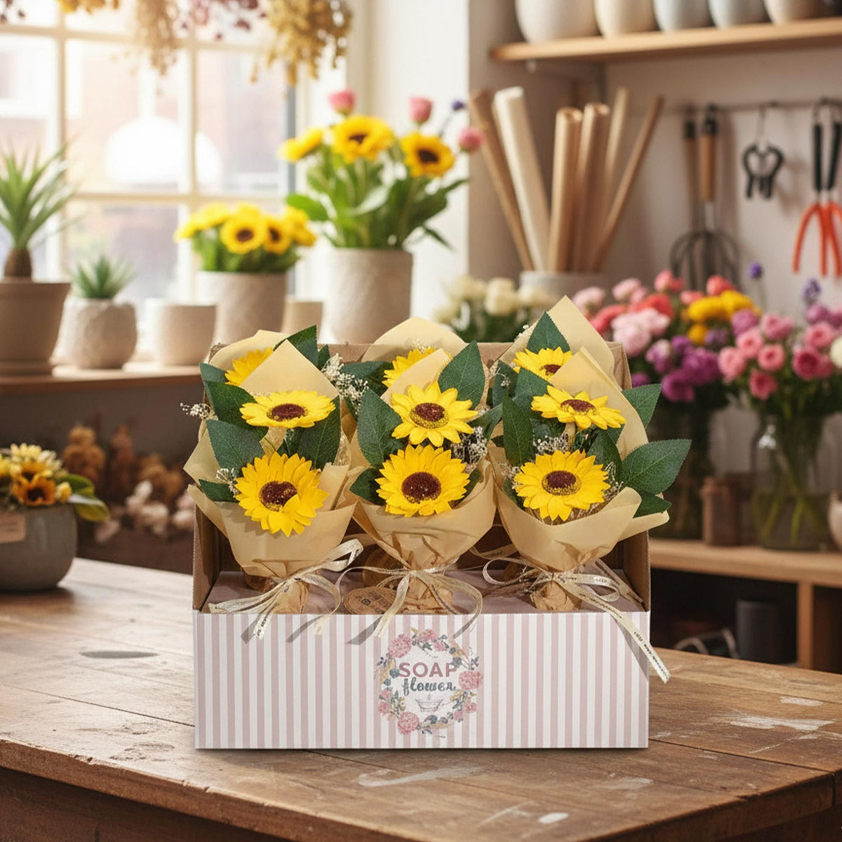 Soap Flower Sunflower Bouquet | Two Stems | Luxury Floral Gift | Birthday & Thank You Gift
