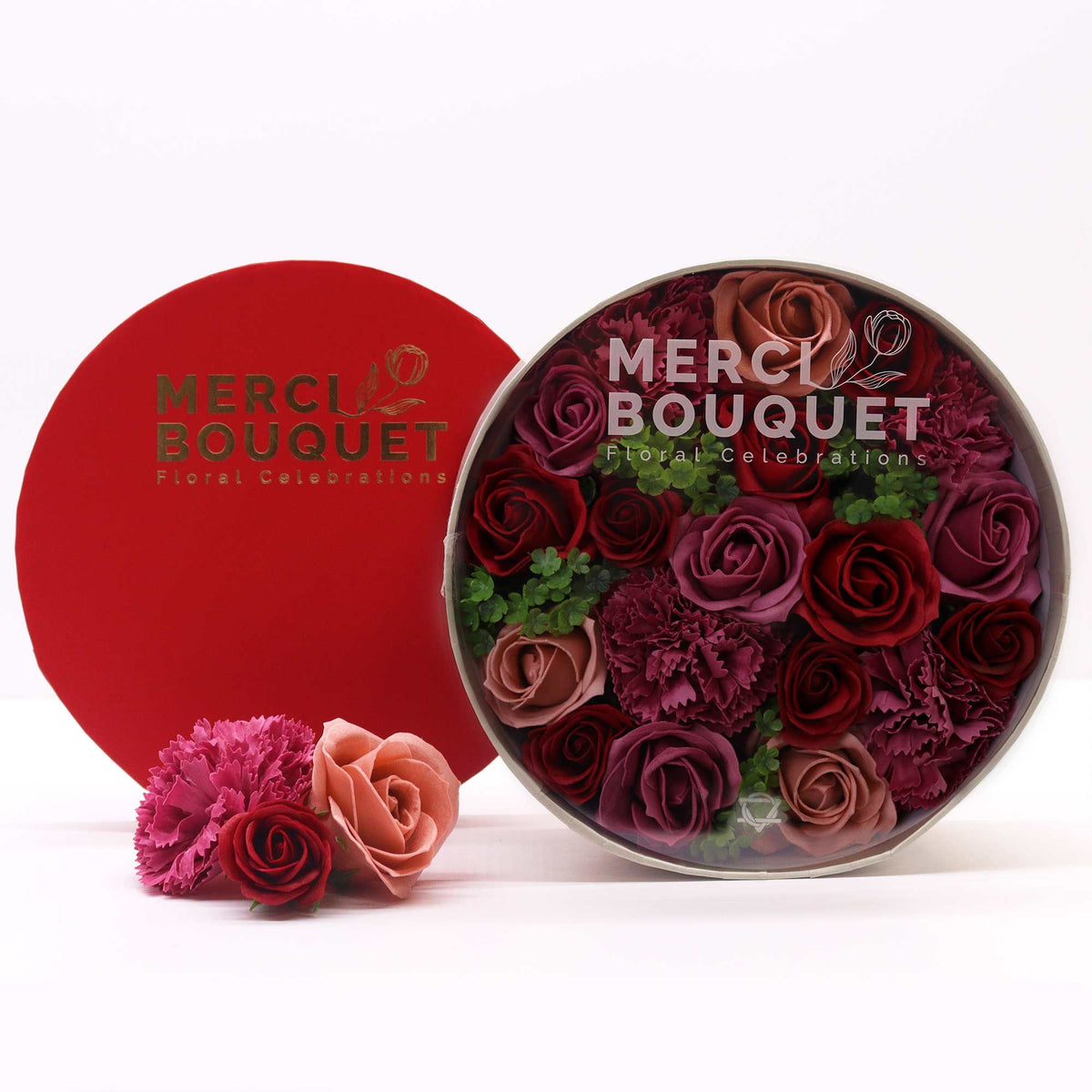 Vintage Roses Soap Flower Gift Box | Round Luxury Gift Box | Amber & Calm