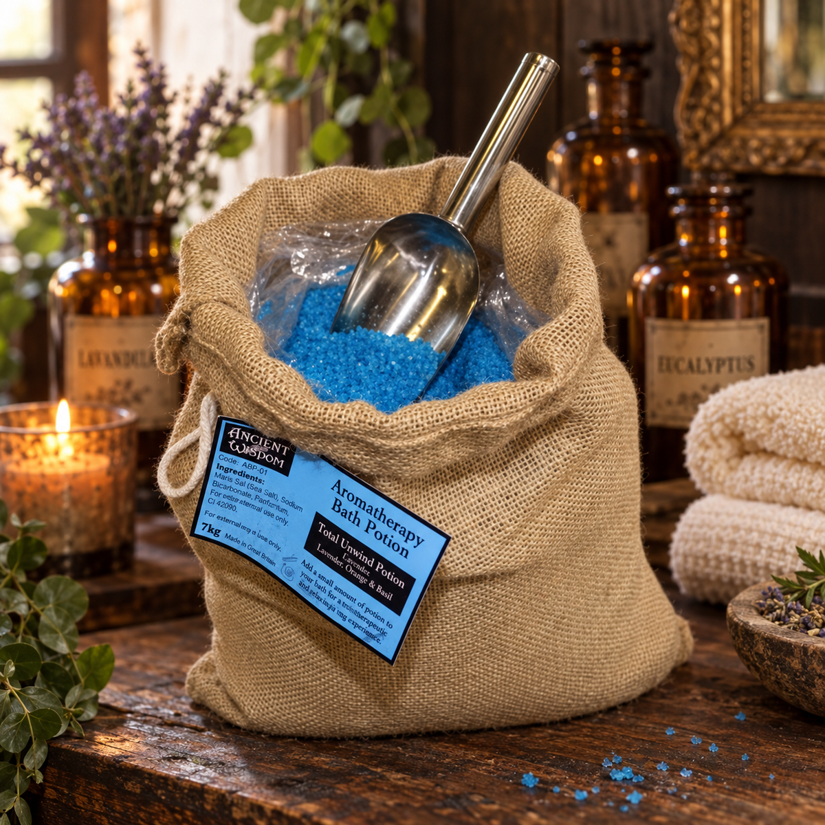 Total Unwind Bath Potion | 7kg Hessian Sack | Luxury Aromatherapy Bath Soak | Made in UK