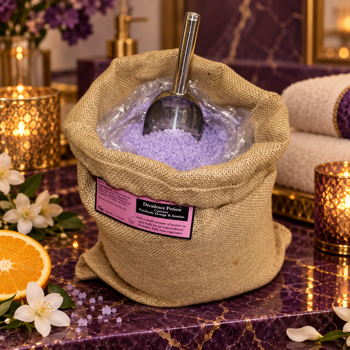 Decadence Bath Potion | 7kg Hessian Sack | Indulgent Aromatherapy Bath Soak | Made in UK