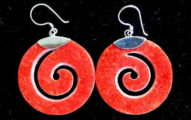 925 Silver Scroll Design Earrings — Coral Resin | Handmade in Bali