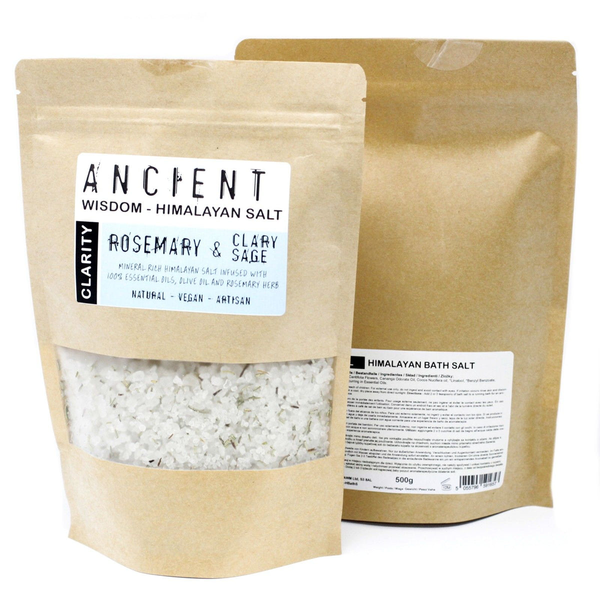 Clarity Himalayan Bath Salt Blend 500g | Rosemary, Clary Sage & Olive Oil | Aromatherapy Bath Gift