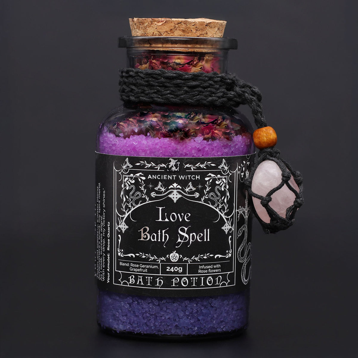 Witch Bath Spell Potion & Rose Quartz Crystal Amulet | Love | Witchy Self-Care Gift