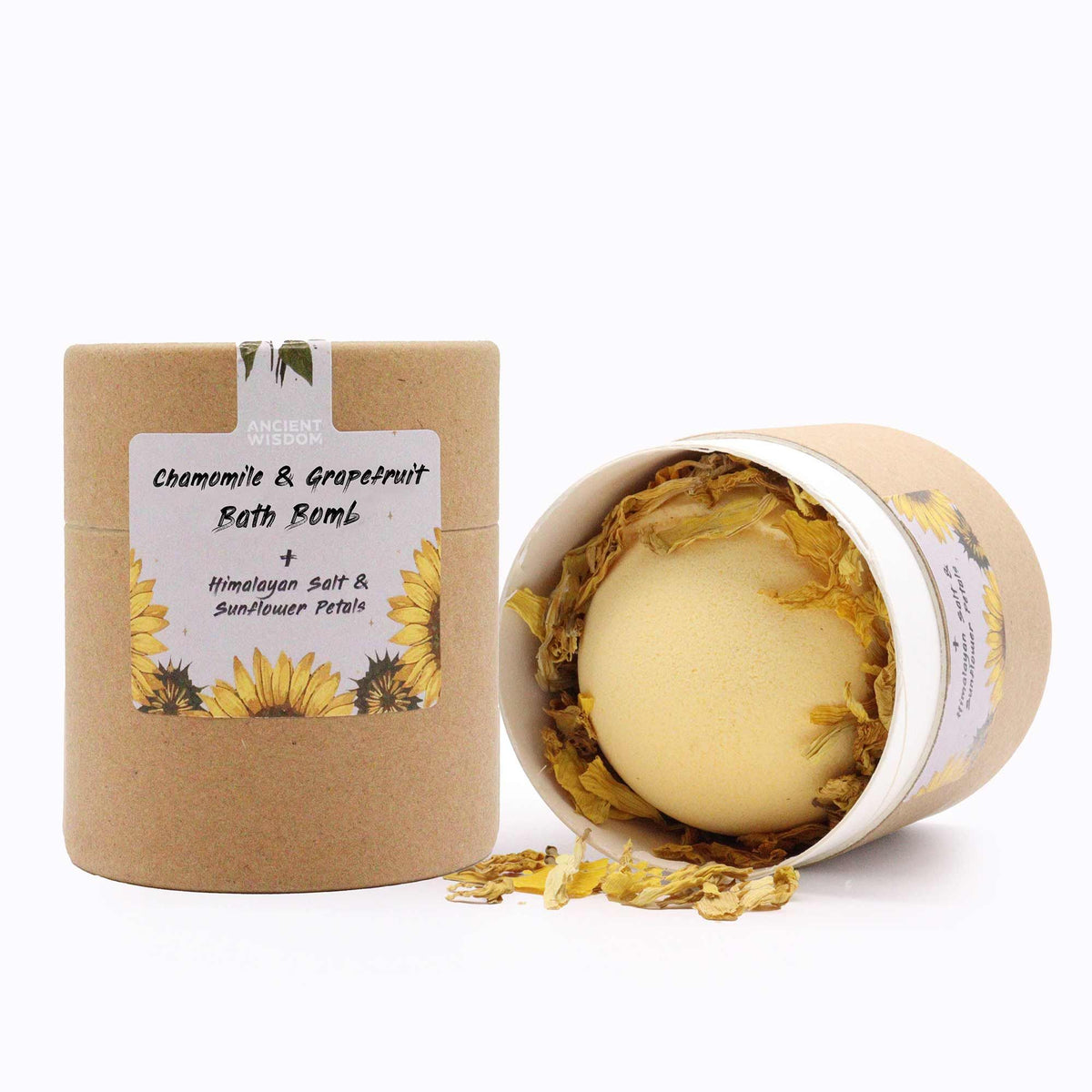 Sunflower Serenity Aromatherapy Bath Set | Chamomile & Grapefruit Bath Bomb | Himalayan Salt | Sunflower Petals | Vegan Gift