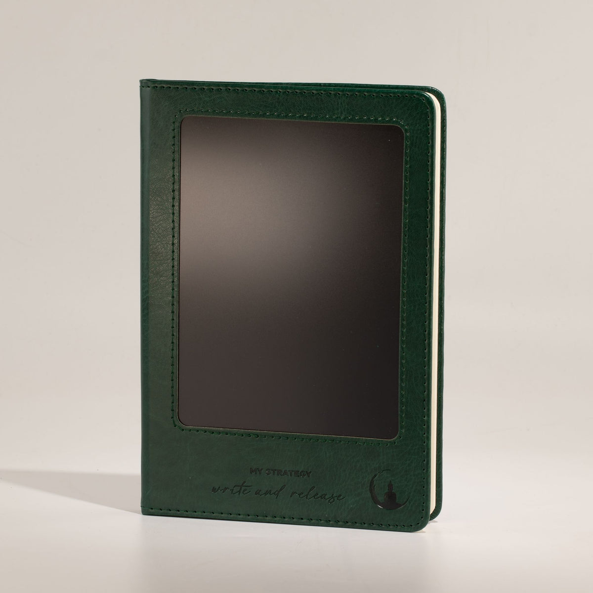 A5 Intention Notebook | LCD Wipe Screen & 80 Lined Pages | Green Leather Effect | Journaling Gift
