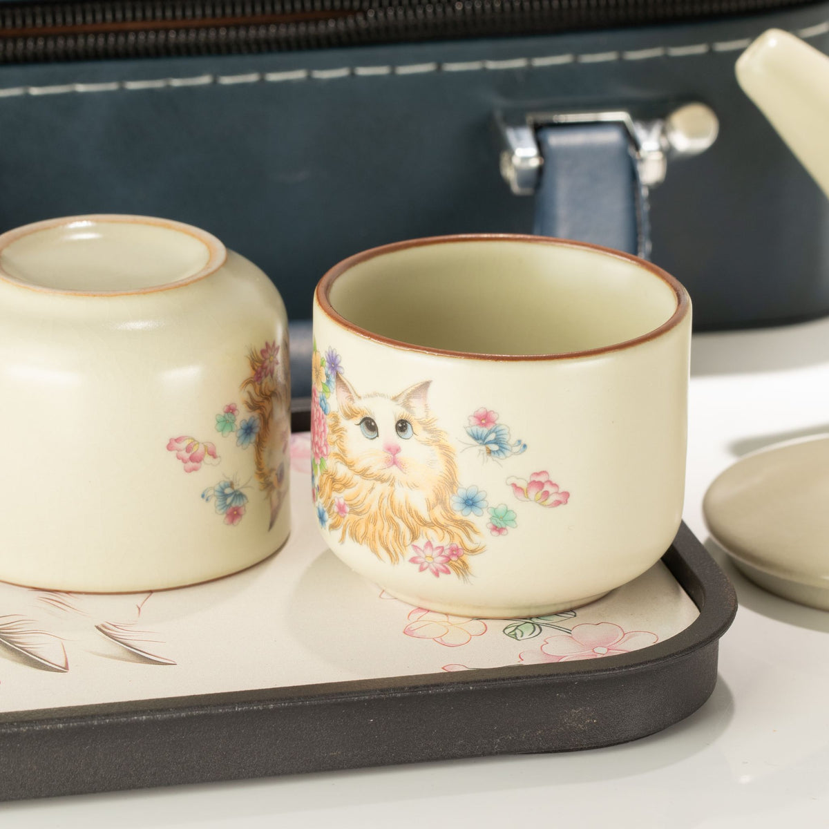 Cat Lover Travel Teapot Set & Two Cups | Ceramic Tea Set | Novelty Cat Gift | Birthday Gift for Her