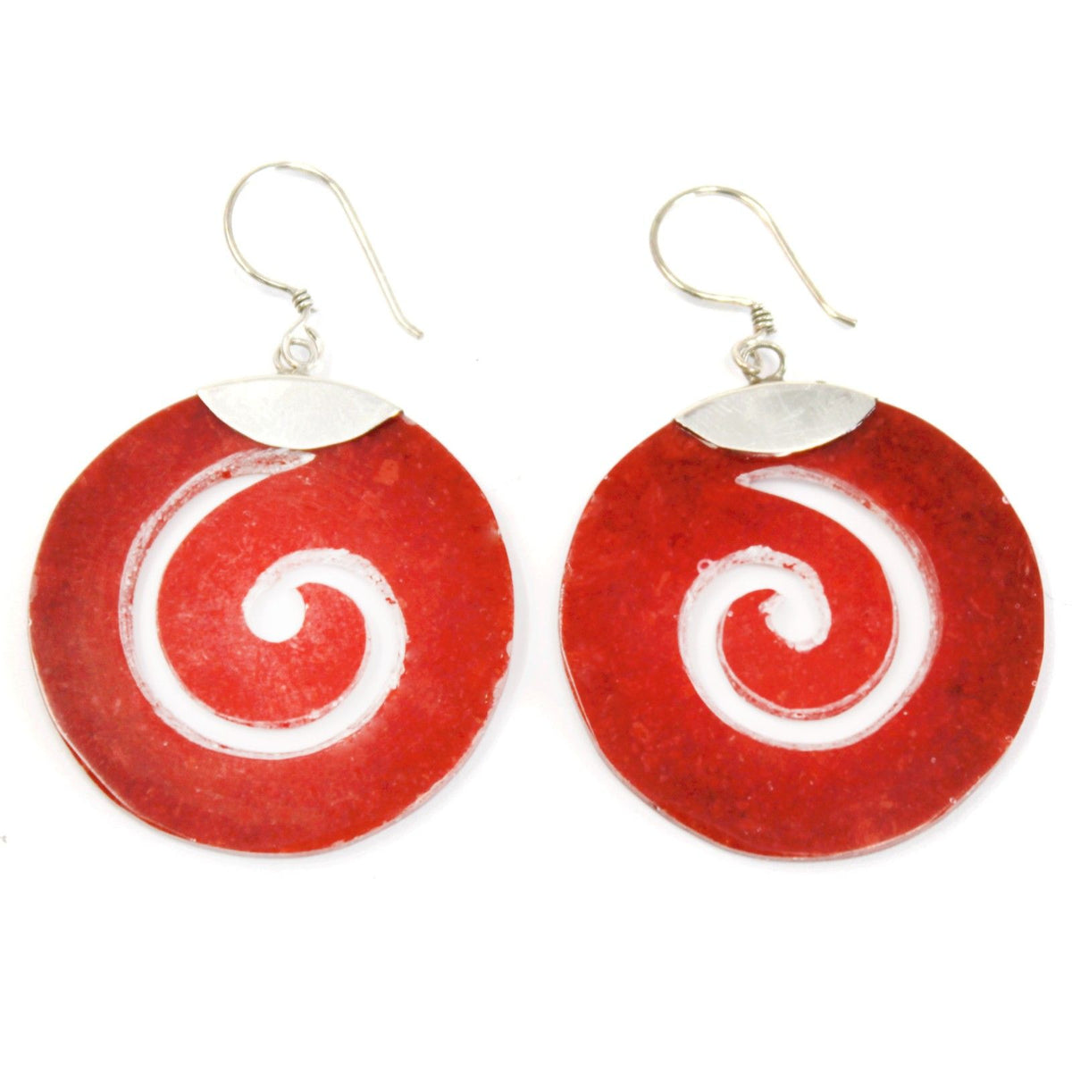 925 Silver Scroll Design Earrings — Coral Resin | Handmade in Bali