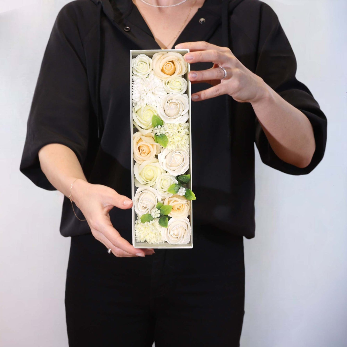 Wedding Blessings Soap Flower Long Gift Box | White & Ivory | Luxury Bridal Gift