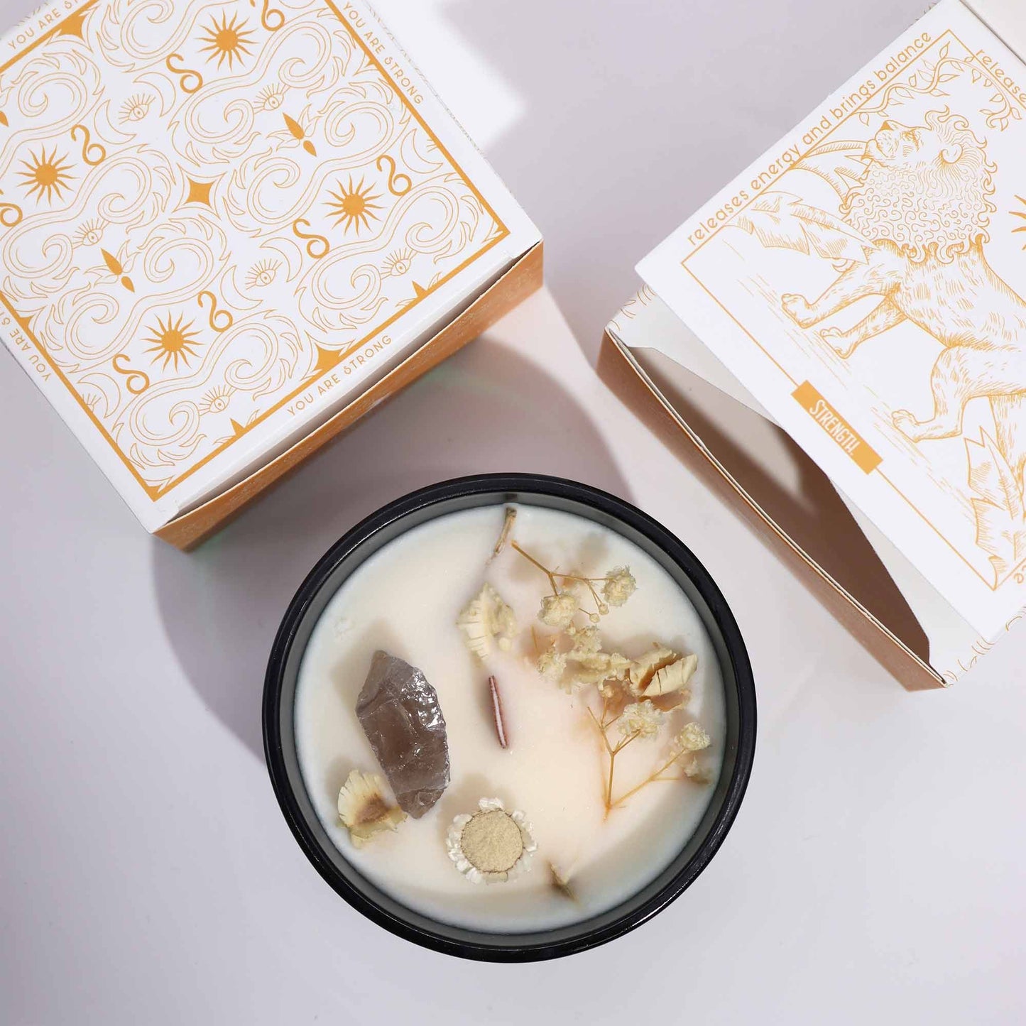 The Lion Crystal Magic Candle | Jasmine Garden | Rock Quartz | Tarot Candle Luxury Gift