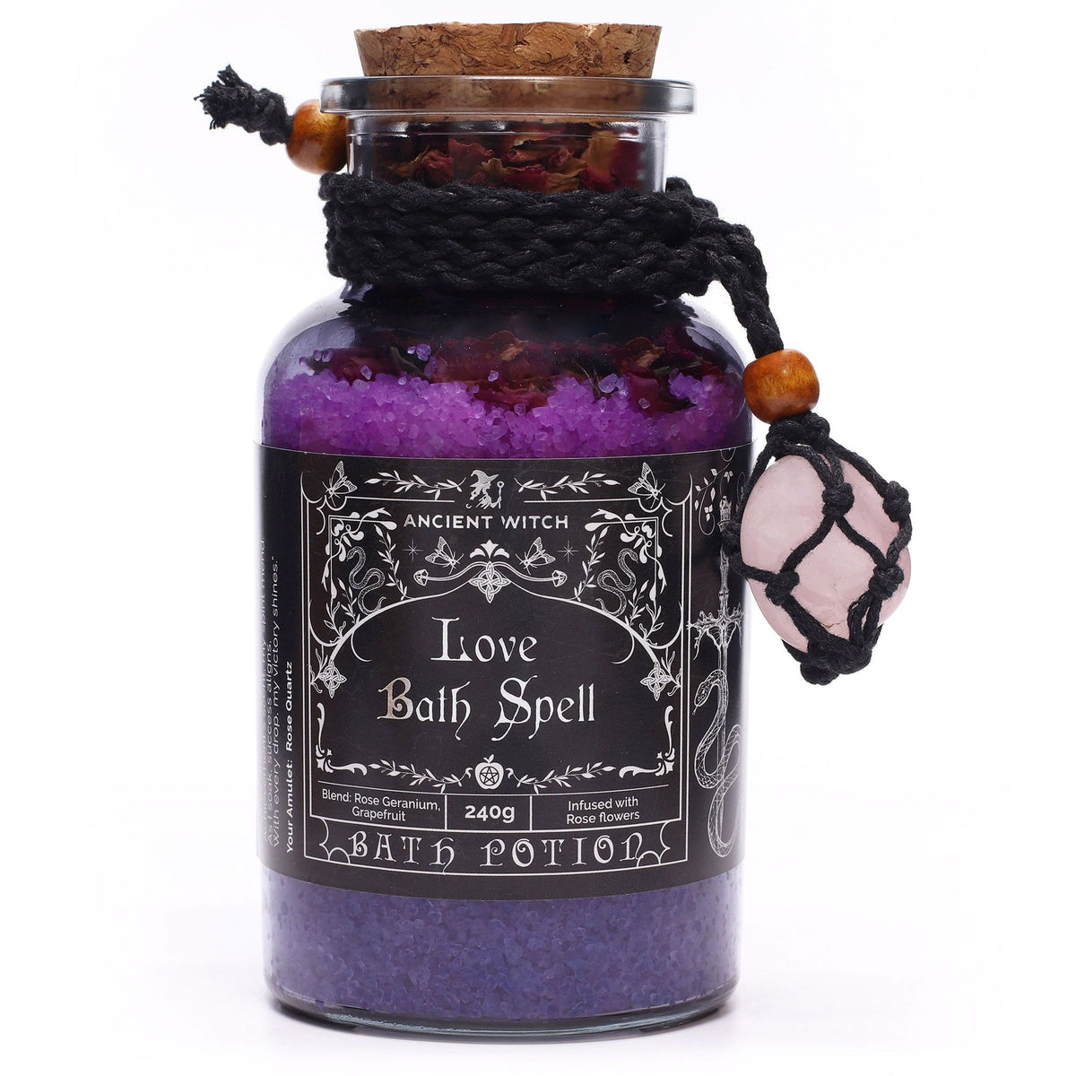 Witch Bath Spell Potion & Rose Quartz Crystal Amulet | Love | Witchy Self-Care Gift