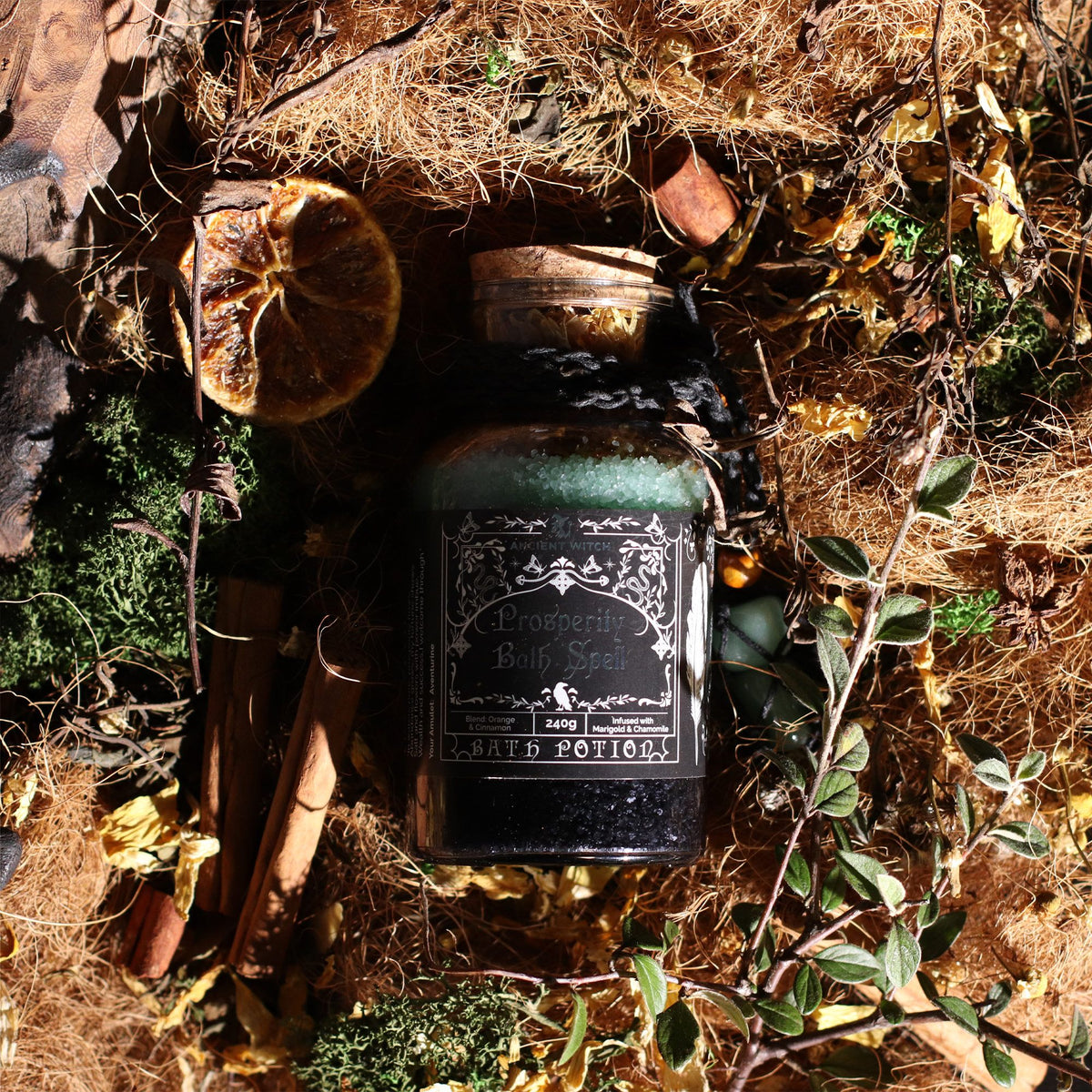 Witch Bath Spell Potion & Aventurine Crystal Amulet | Prosperity | Witchy Self-Care Gift