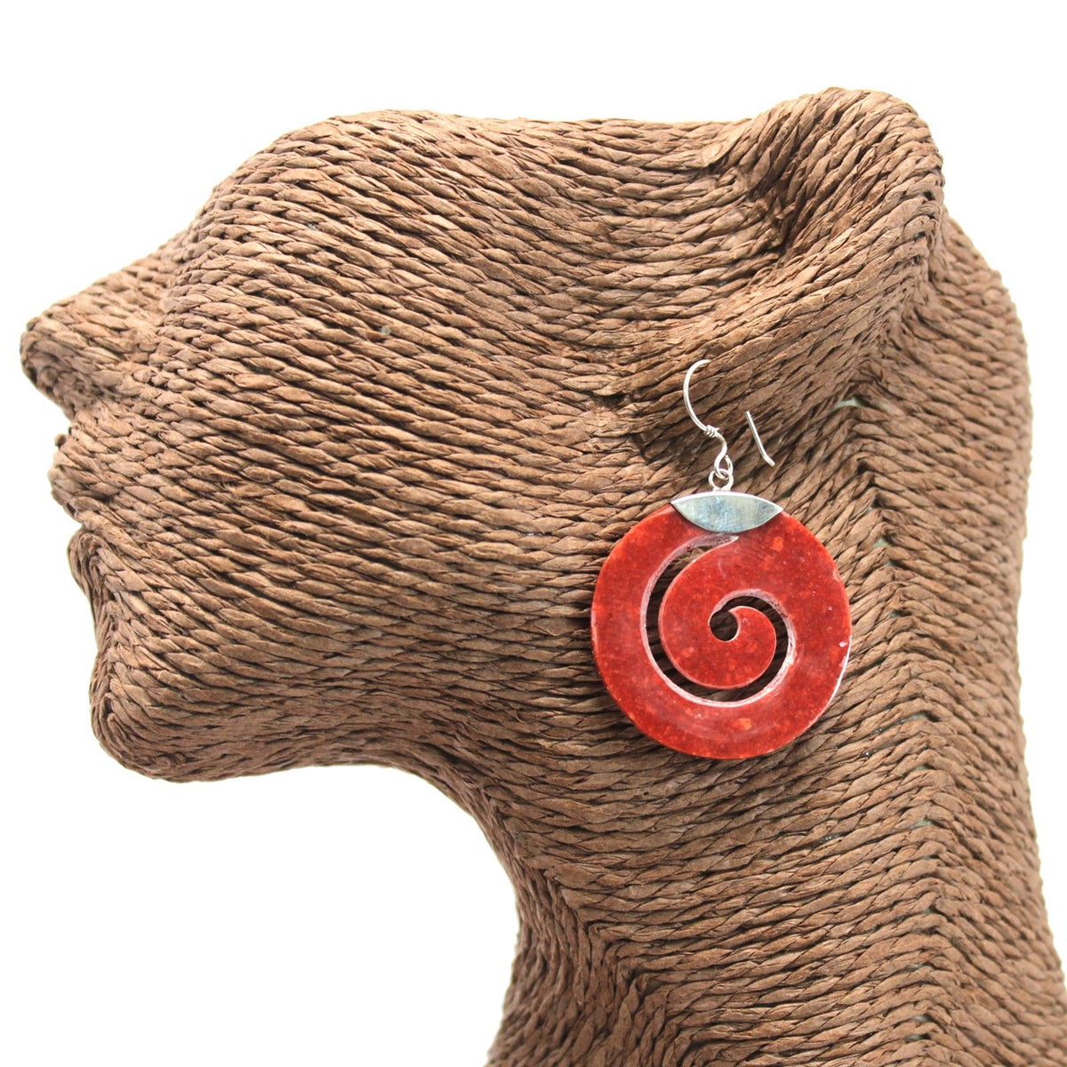 925 Silver Scroll Design Earrings — Coral Resin | Handmade in Bali
