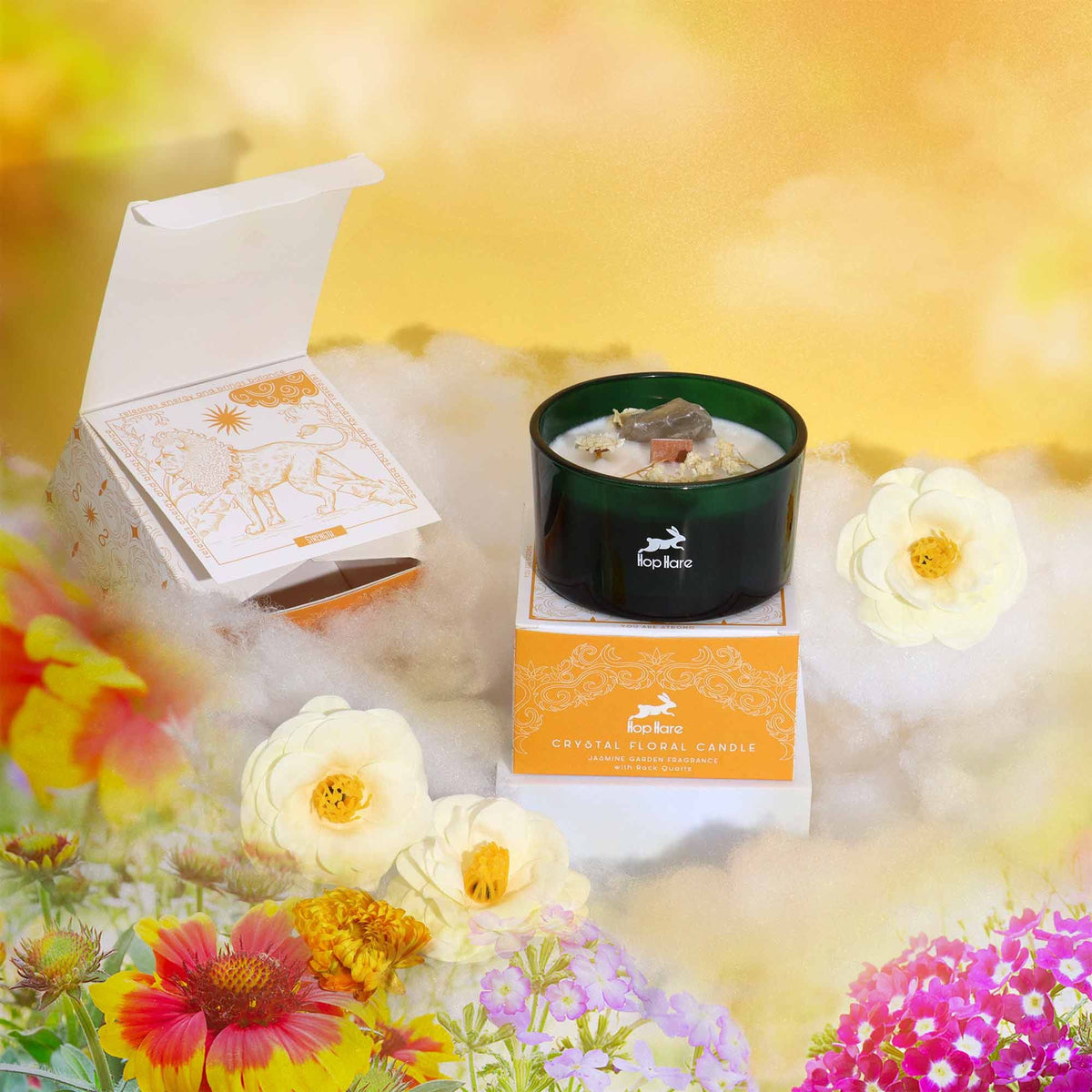 The Lion Crystal Magic Candle | Jasmine Garden | Rock Quartz | Tarot Candle Luxury Gift