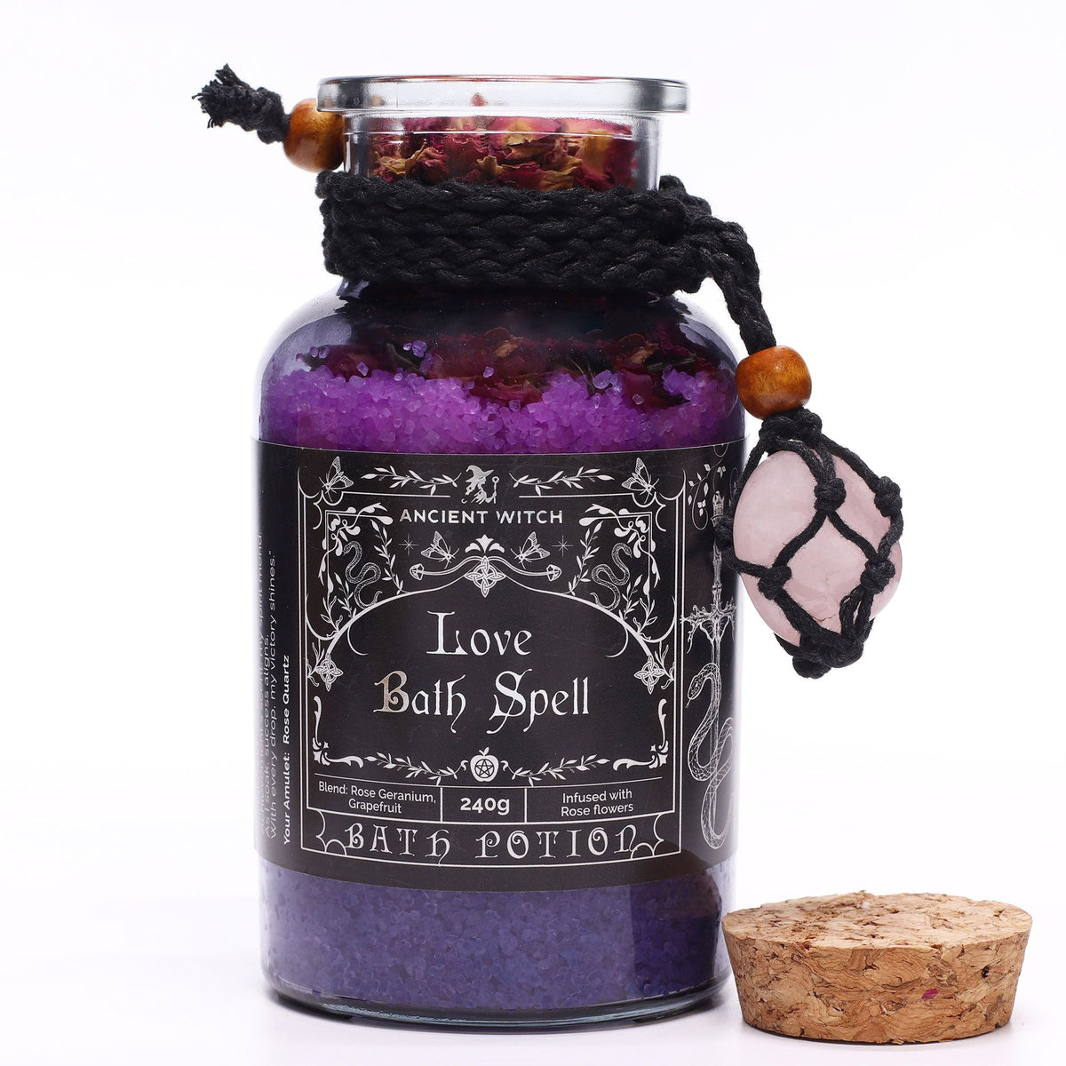 Witch Bath Spell Potion & Rose Quartz Crystal Amulet | Love | Witchy Self-Care Gift