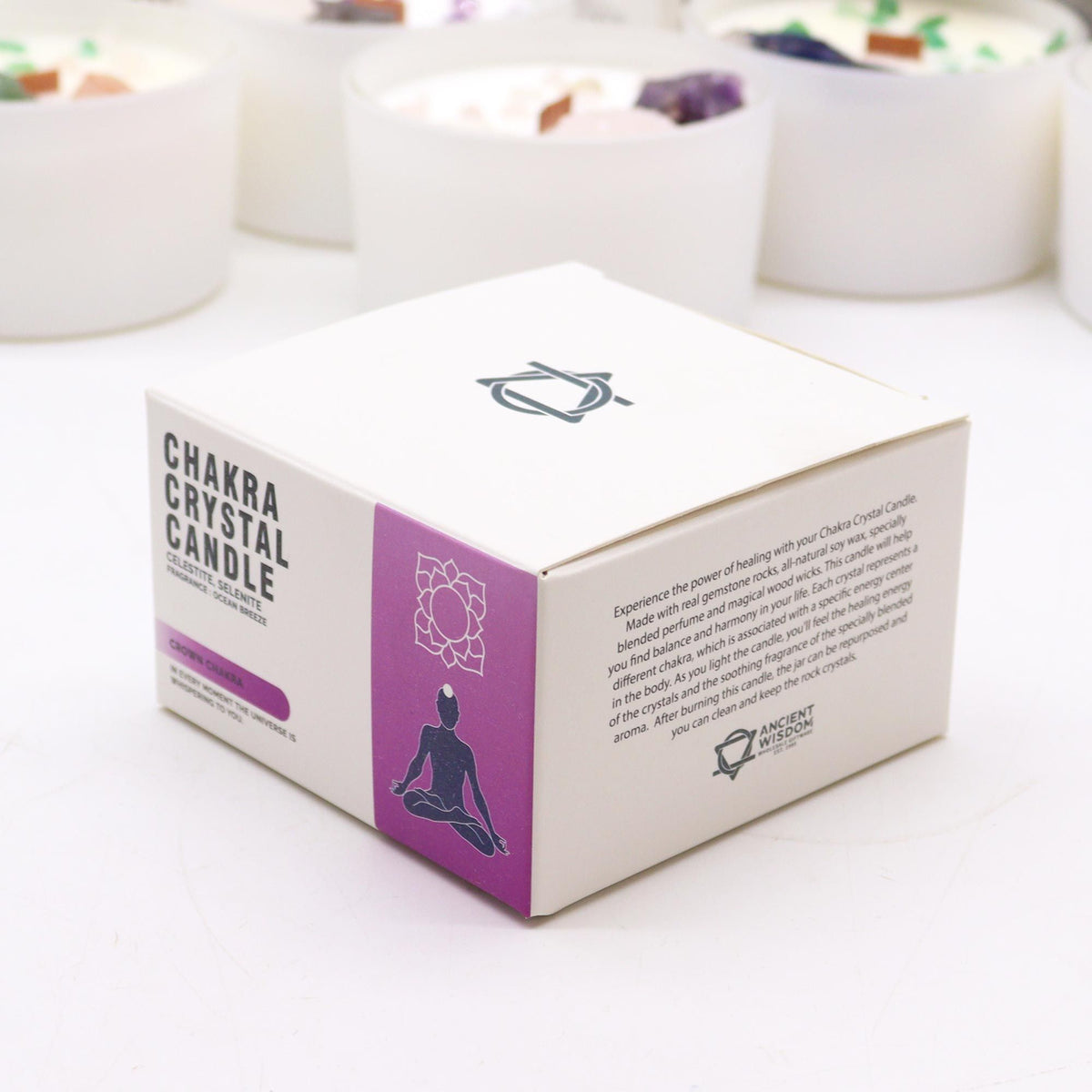 Crown Chakra Crystal Candle | Ocean Breeze | Celestite & Selenite | Spiritual Wellness Gift