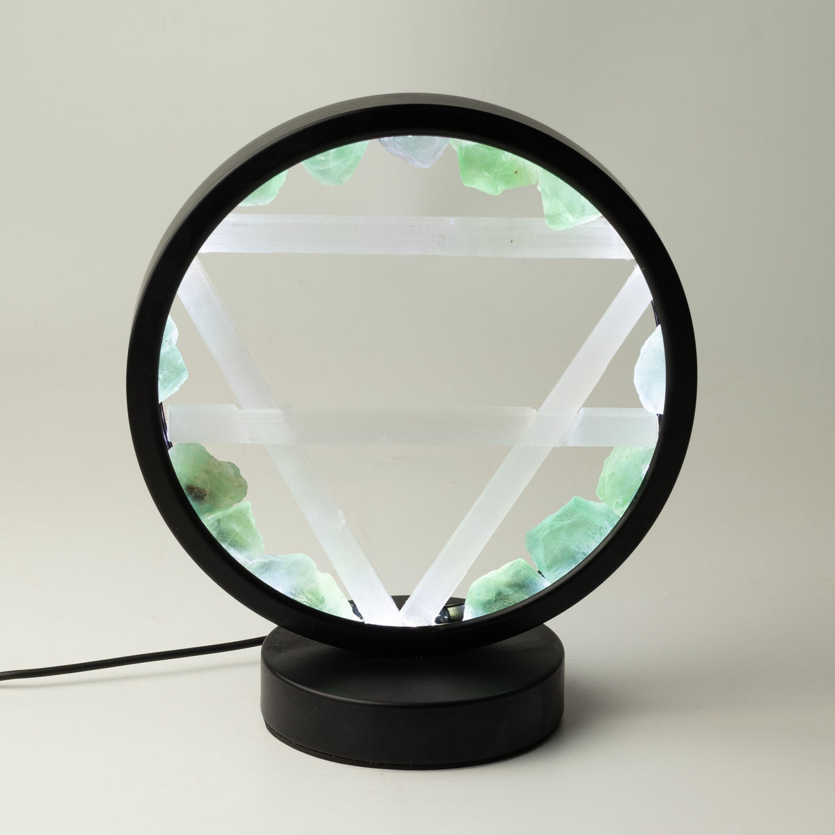 Earth Element Gemstone Halo Lamp | Green Aventurine & Selenite | Alchemical Symbol | USB | Zen Spirit