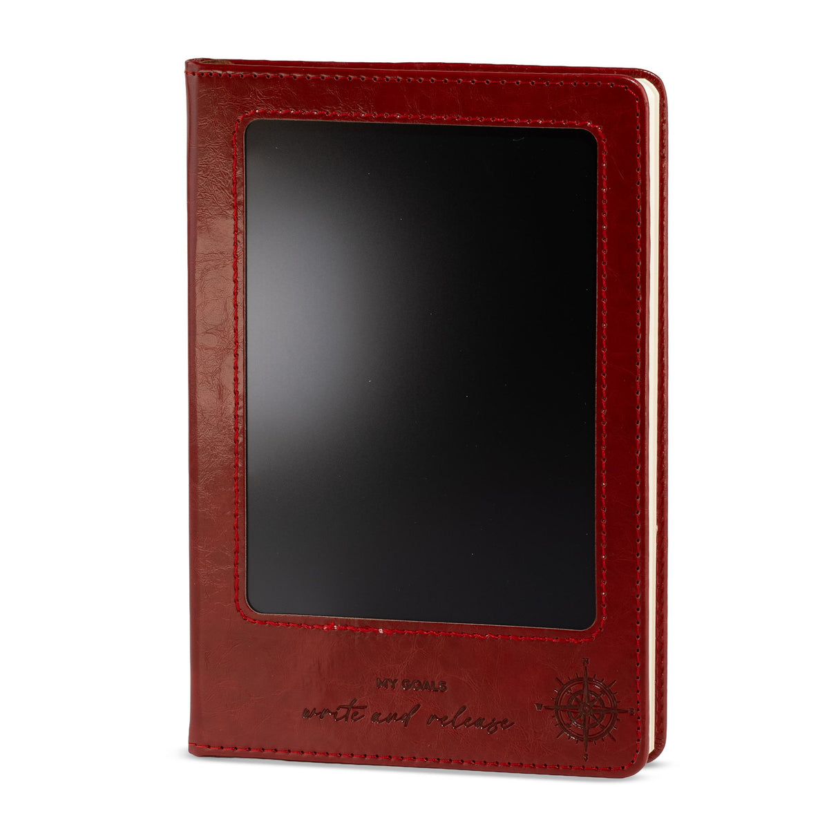 A5 Intention Notebook | LCD Wipe Screen & 80 Lined Pages | Red Leather Effect | Journaling Gift