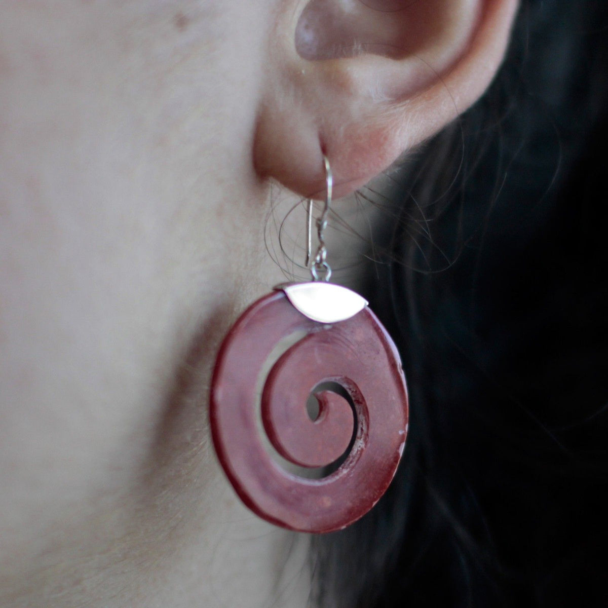 925 Silver Scroll Design Earrings — Coral Resin | Handmade in Bali