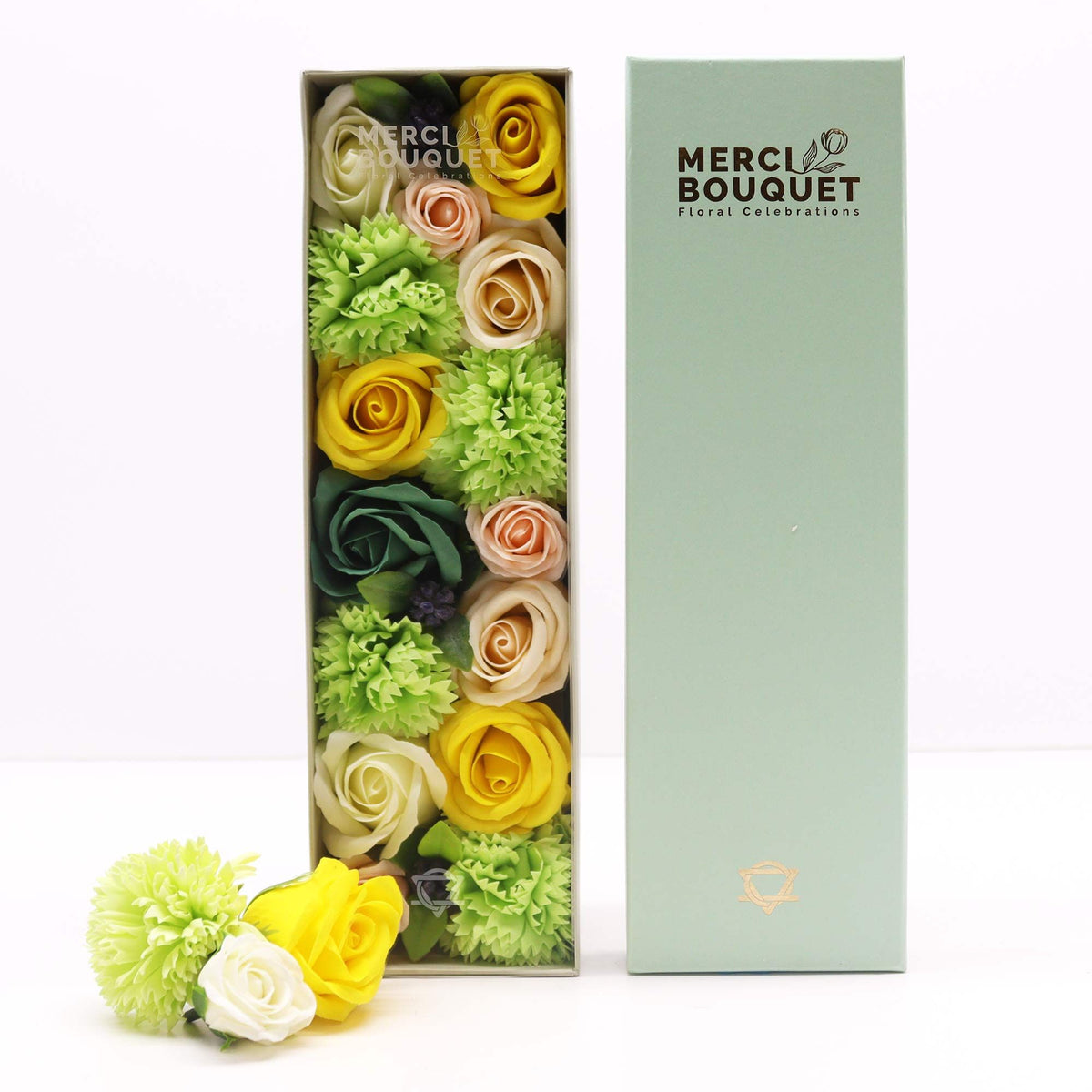 Spring Celebrations Soap Flower Long Gift Box | Yellow & Green | Luxury Floral Gift
