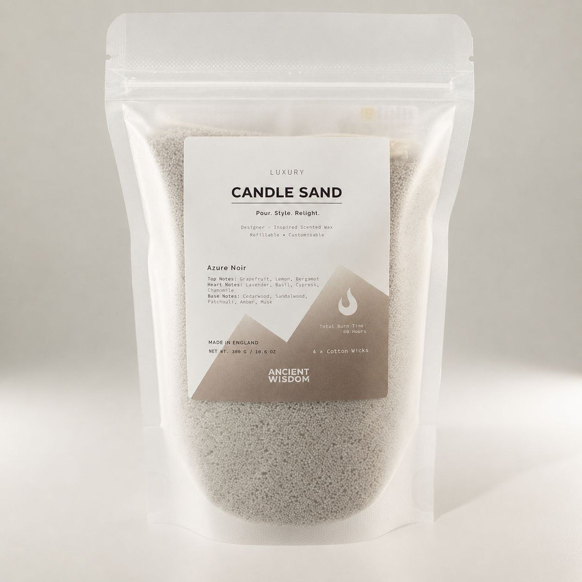 Azure Noir Warm Grey Candle Sand | 300g | Chanel Bleu Inspired | 60hr Burn | Made in England
