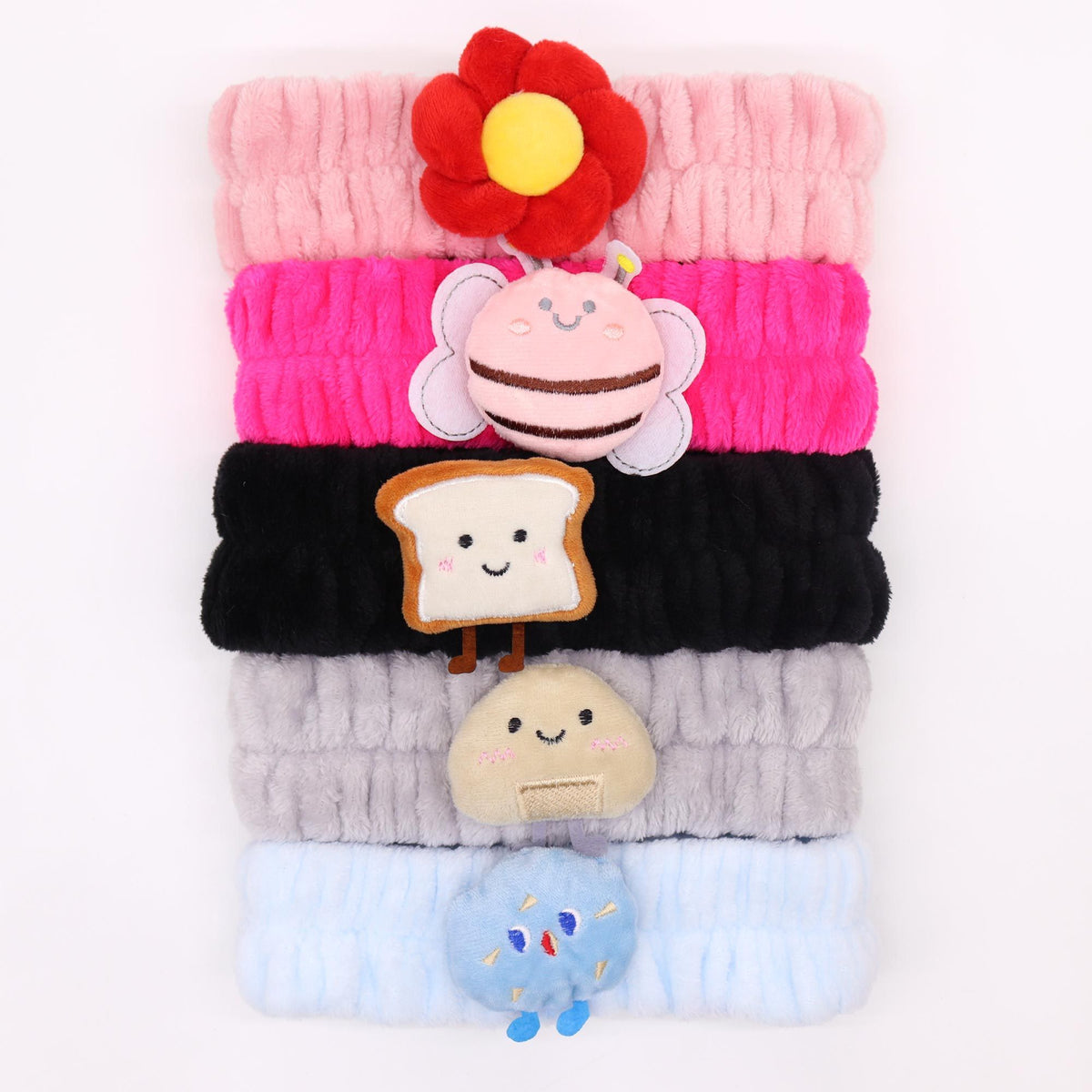 Toast & Friends Makeup Headbands | Quirky Skincare Set of 5 | Soft Flannel | Amber & Calm