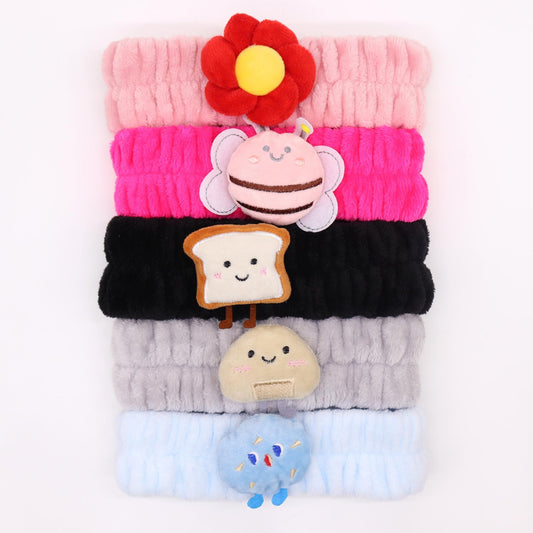 Toast & Friends Makeup Headbands | Quirky Skincare Set of 5 | Soft Flannel | Amber & Calm