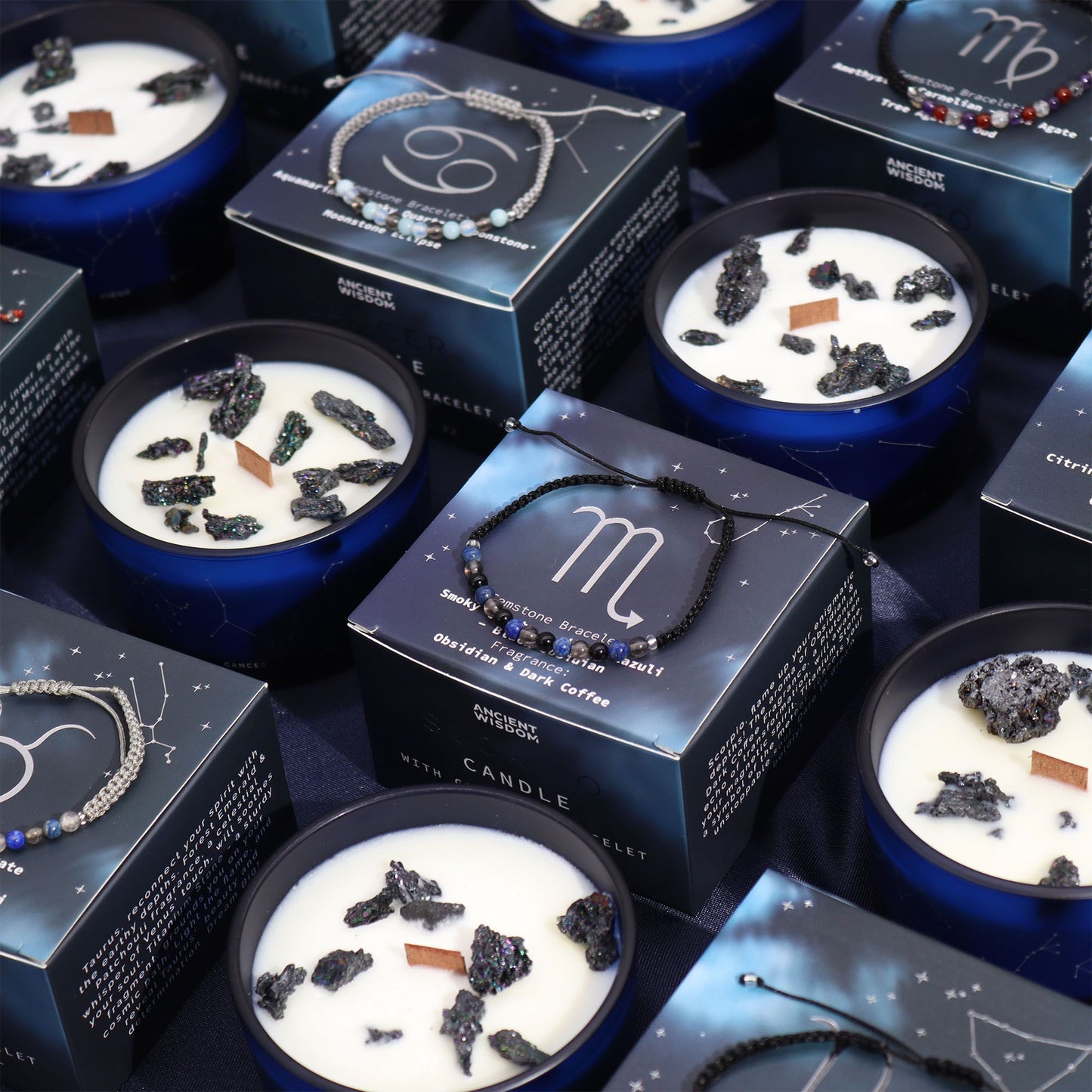Virgo Zodiac Crystal Candle with Gemstone Bracelet | Star Sign Gift for Her
