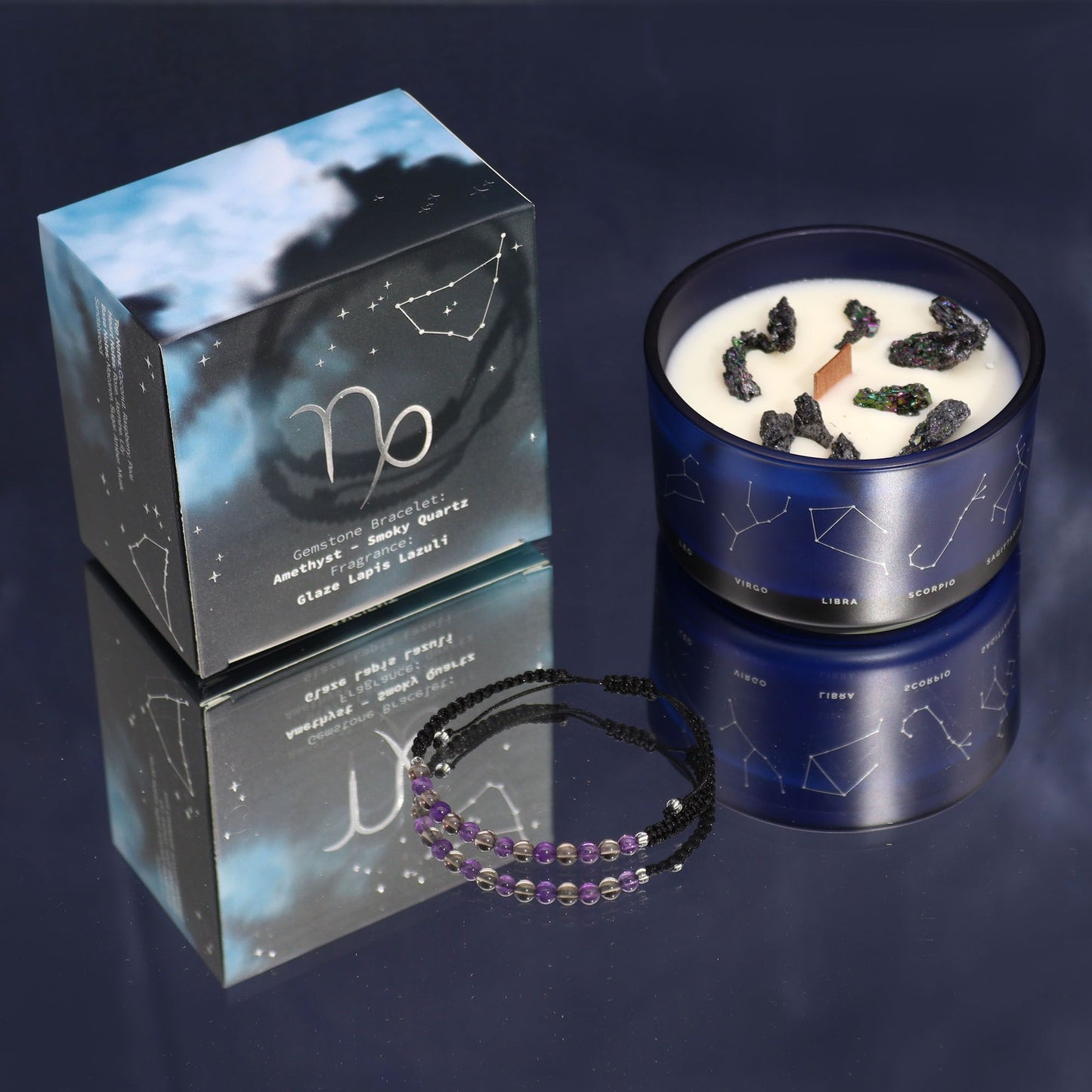 Capricorn Zodiac Crystal Candle with Gemstone Bracelet | Star Sign Gift for Her