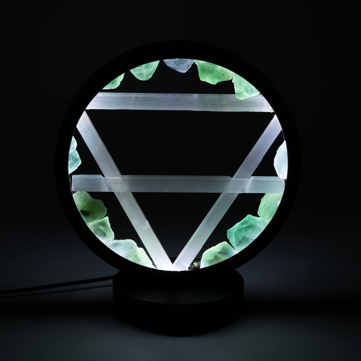 Earth Element Gemstone Halo Lamp | Green Aventurine & Selenite | Alchemical Symbol | USB | Zen Spirit