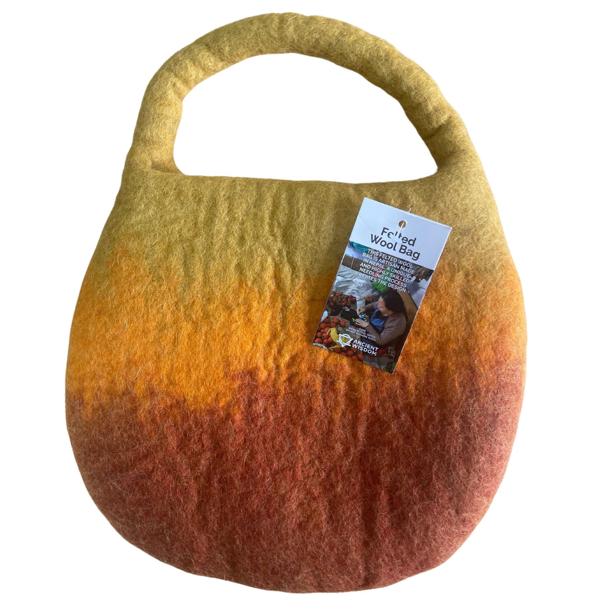 Water Felted Bee Bag — One Handle with Magnet | Sunrise Orange | Handmade in Nepal