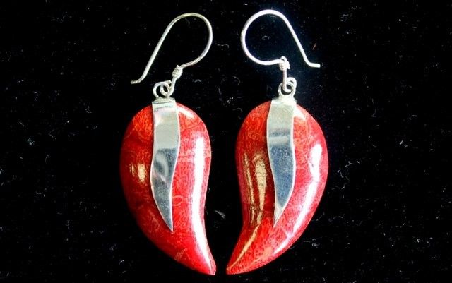 925 Silver Mango Drop Earrings — Coral Resin | Handmade in Bali