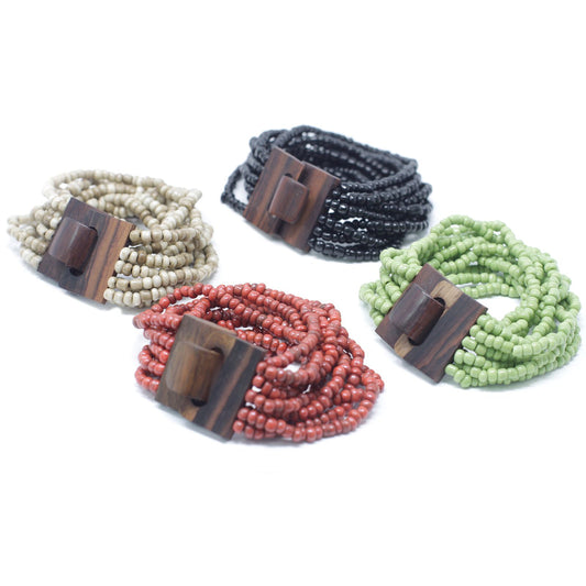 Multi-Bead Bangle with Wooden Clasp — Assorted Colours | Unisex
