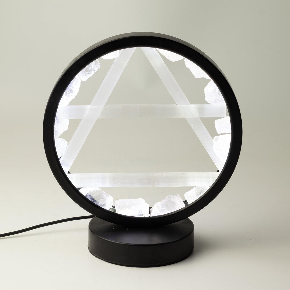 Air Element Gemstone Halo Lamp | Clear Quartz & Selenite | Alchemical Symbol | USB | Zen Spirit