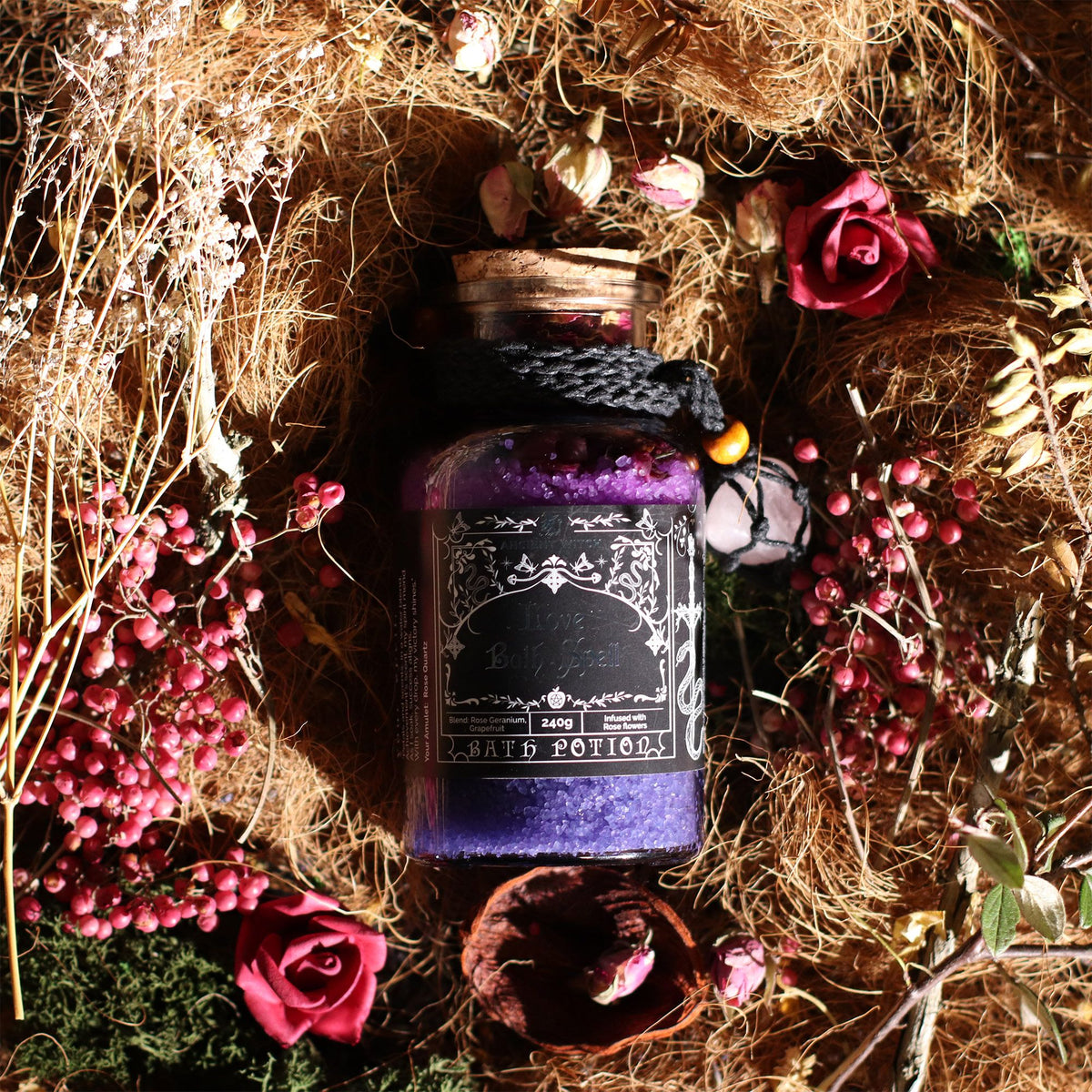 Witch Bath Spell Potion & Rose Quartz Crystal Amulet | Love | Witchy Self-Care Gift