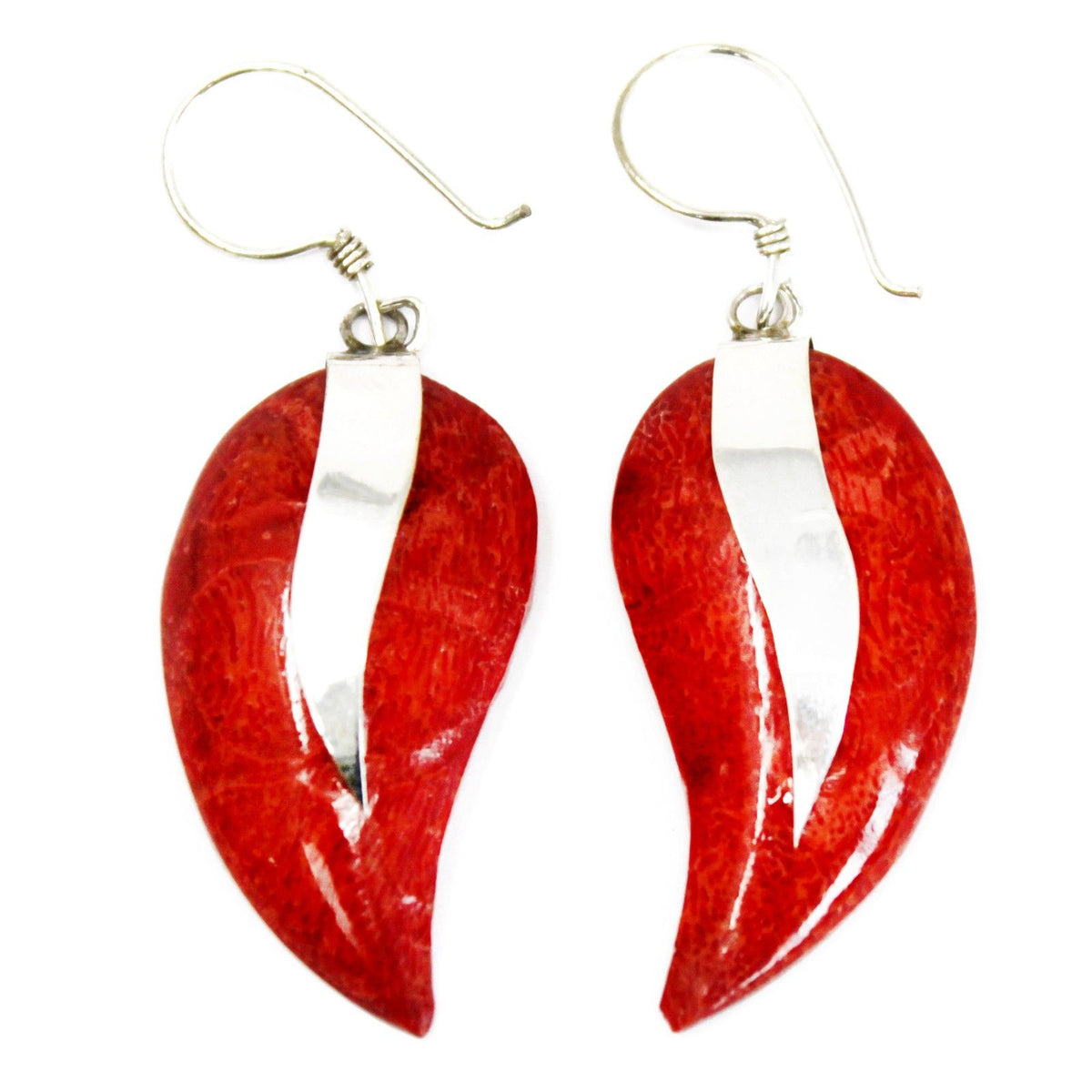 925 Silver Mango Drop Earrings — Coral Resin | Handmade in Bali