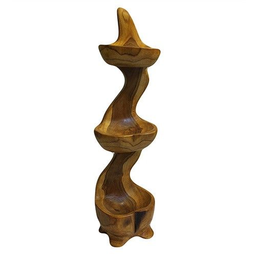 Teak Root Three Bowl Standing Sculpture | 50cm | Natural Home Decor