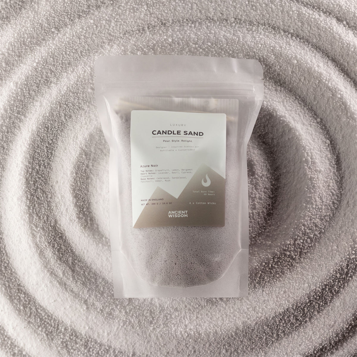 Azure Noir Warm Grey Candle Sand | 300g | Chanel Bleu Inspired | 60hr Burn | Made in England