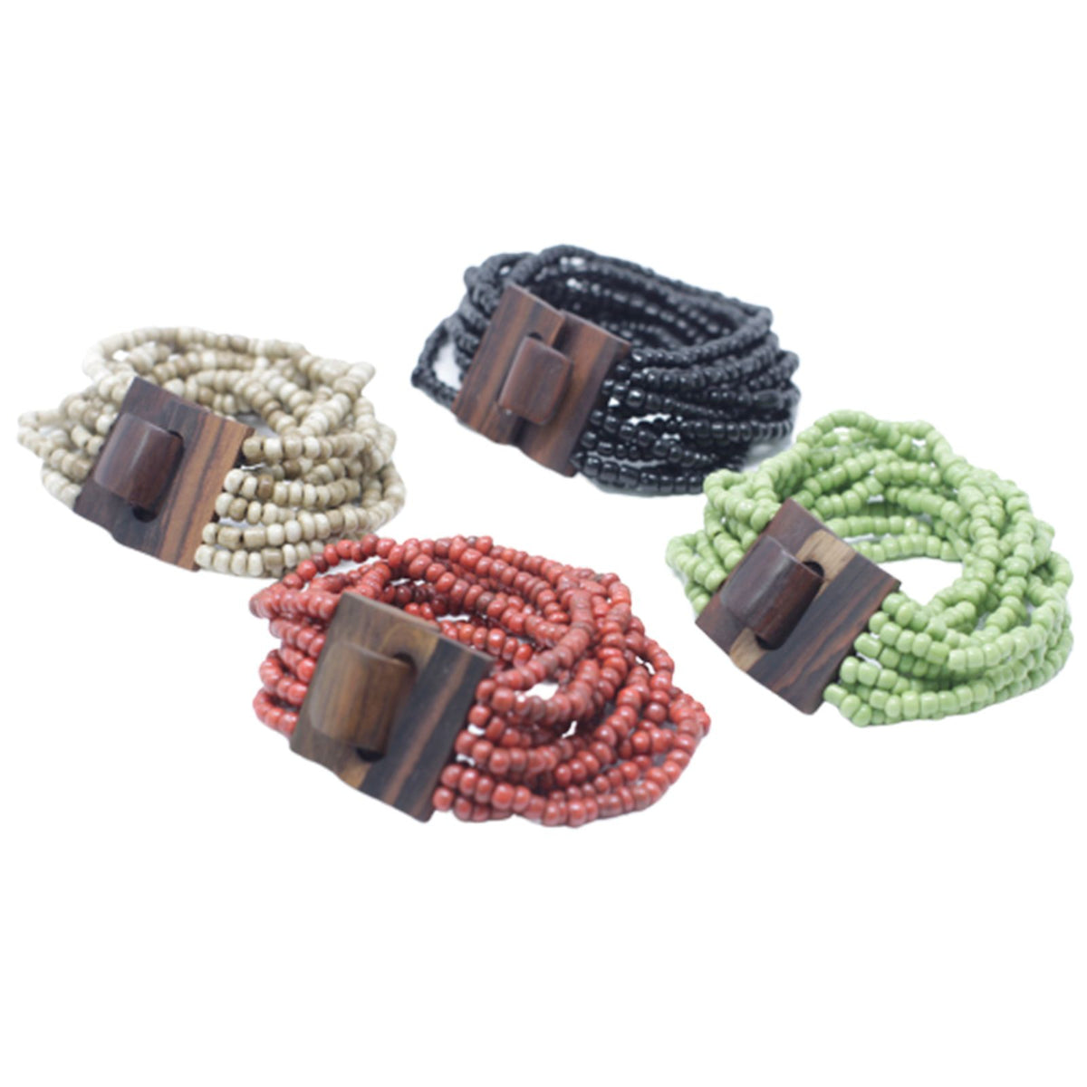 Multi-Bead Bangle with Wooden Clasp — Assorted Colours | Unisex