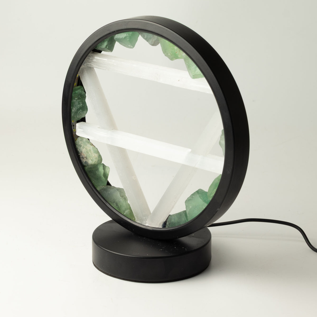 Earth Element Gemstone Halo Lamp | Green Aventurine & Selenite | Alchemical Symbol | USB | Zen Spirit