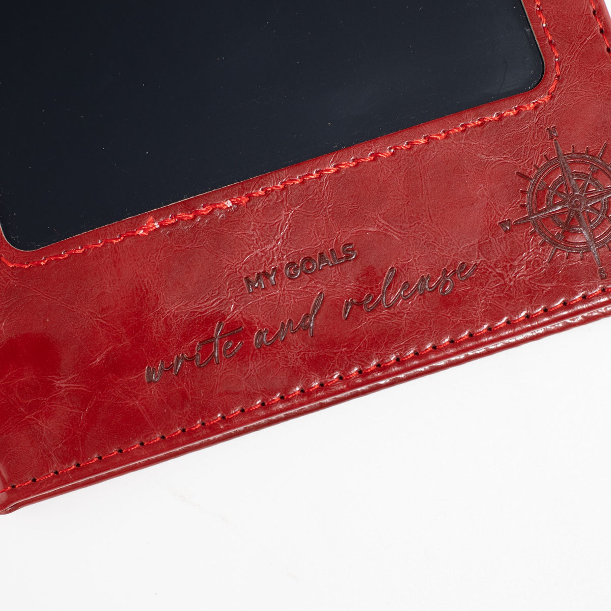 A5 Intention Notebook | LCD Wipe Screen & 80 Lined Pages | Red Leather Effect | Journaling Gift